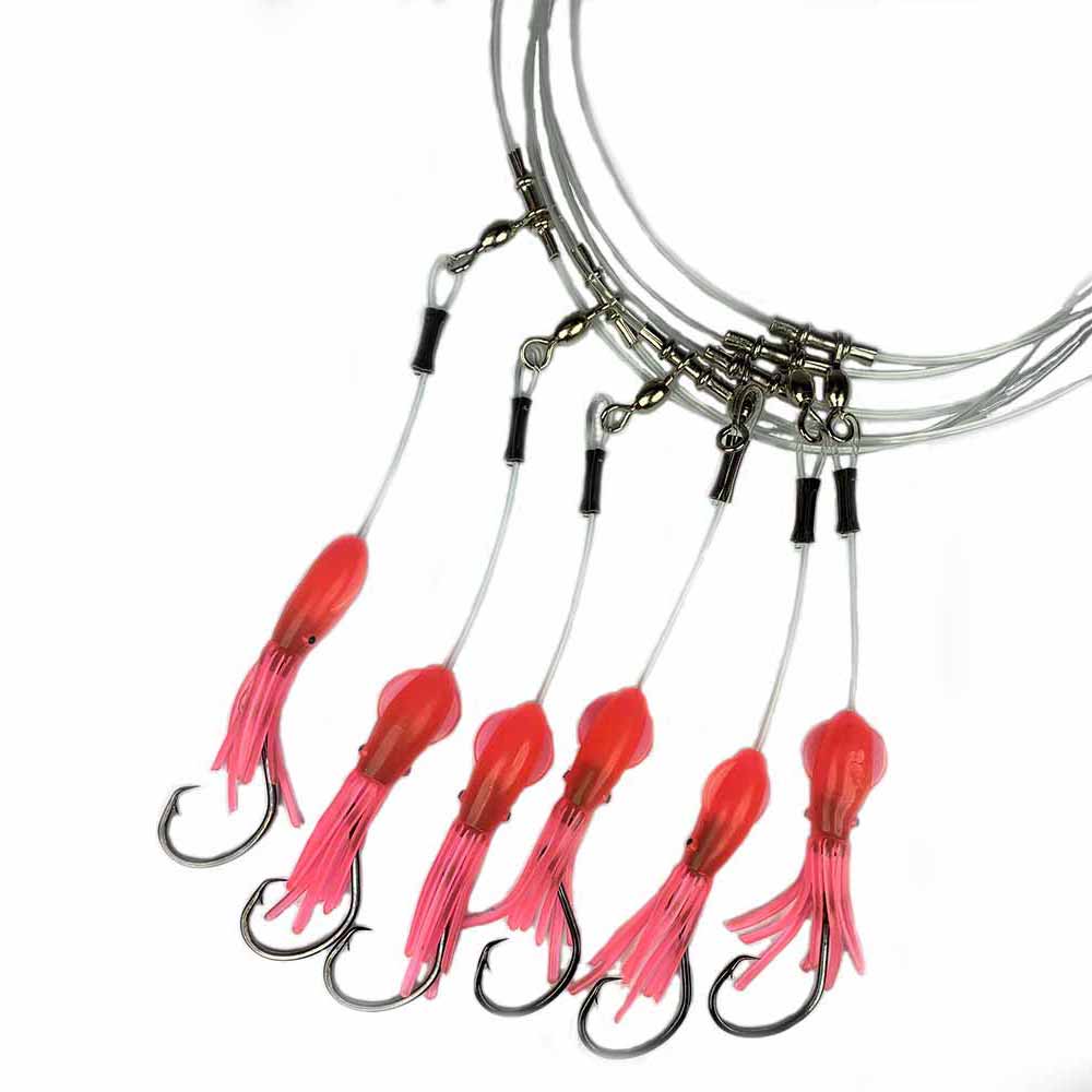 Capt. Harry's Deep Dropping Yellow Eye Pink Glow Squid Rig - Premium Saltwater Fishing Lure for Night Fishing & Deep Sea Angling