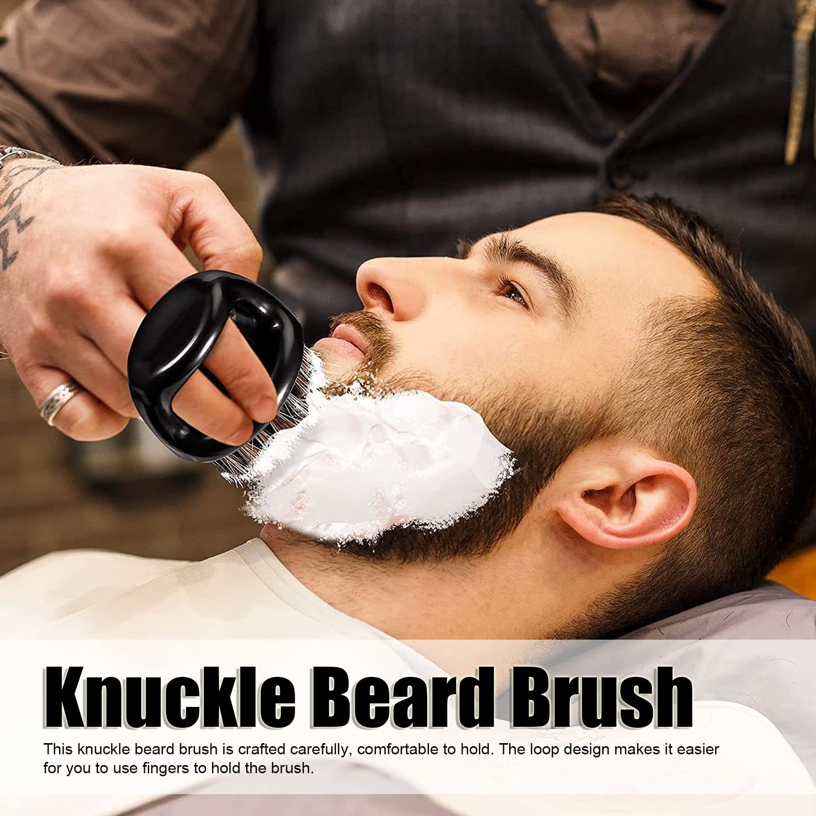 4pcs Men's Knuckle Beard Brush - Soft Bristles for Gentle Exfoliation & Styling, Round Handle for Easy Grip | Perfect for Salon Cleansing, Fast Lathering & Mustache Care | Ideal for Daily Grooming, Beard Maintenance & Styling at Home or On-The-Go