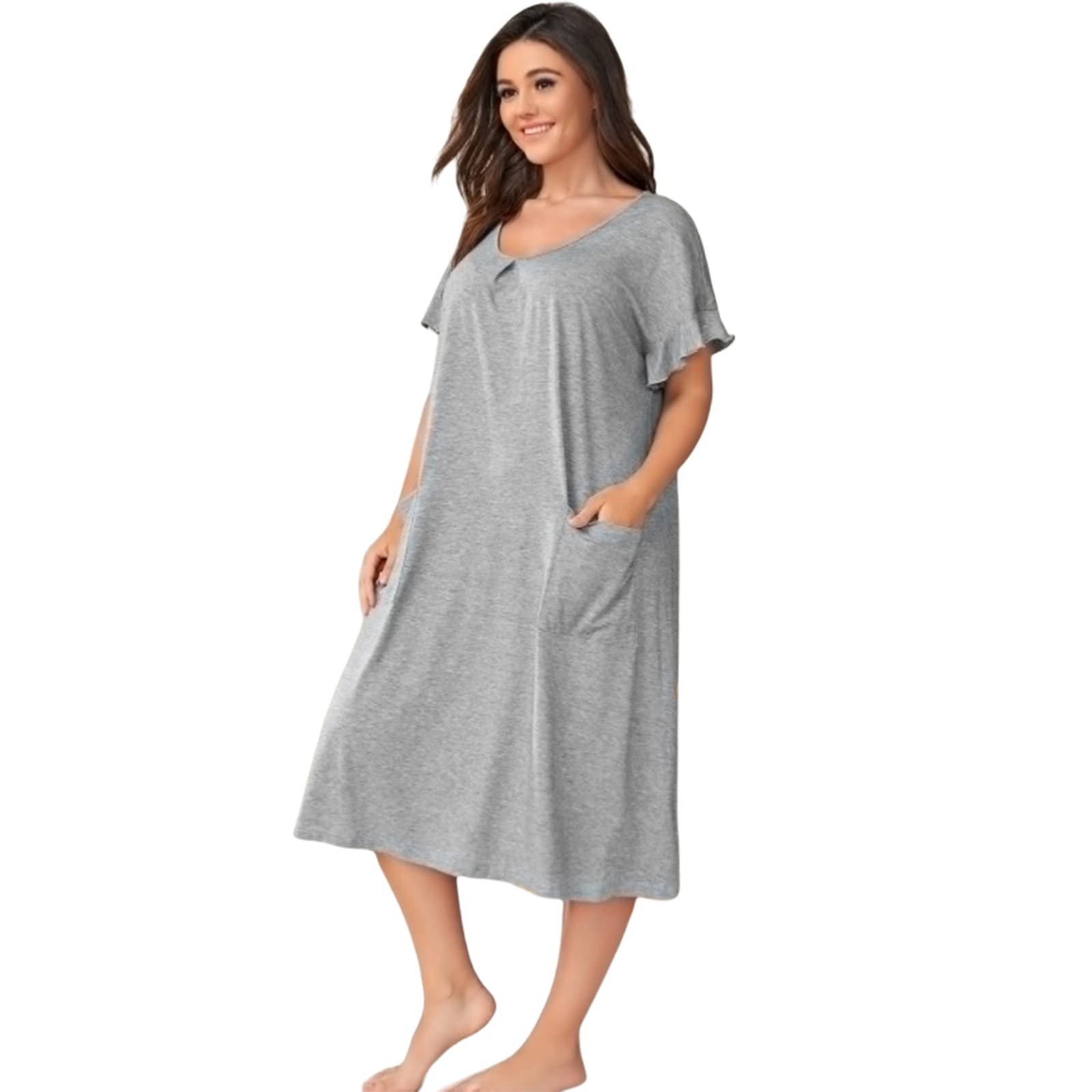 Plus Size Nightgowns for Women - Short Sleeve Crewneck Sleep Dress with Pockets | Comfortable Loungewear & Sleepshirt (XL-5XL) | Perfect for Relaxing at Home, Bedtime & Lounging