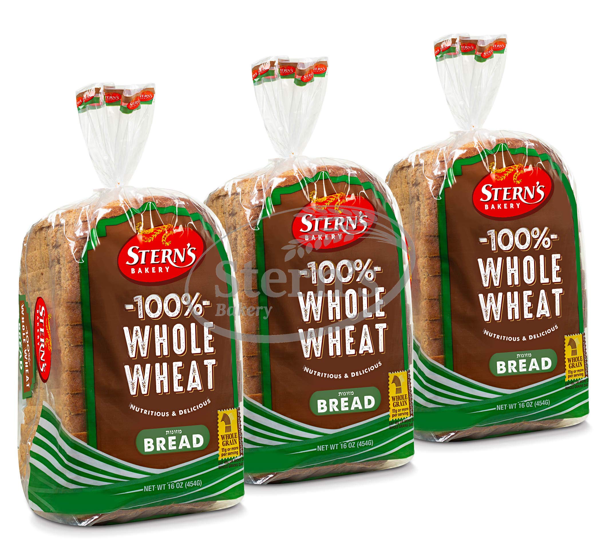 100% Whole Wheat Bread Sliced - 3 Pack (16oz per Loaf) | Healthy Sandwich Bread | Kosher Certified | Dairy Free & Nut Free | Stern's Bakery | Perfect for Sandwiches, Toast & School Lunches