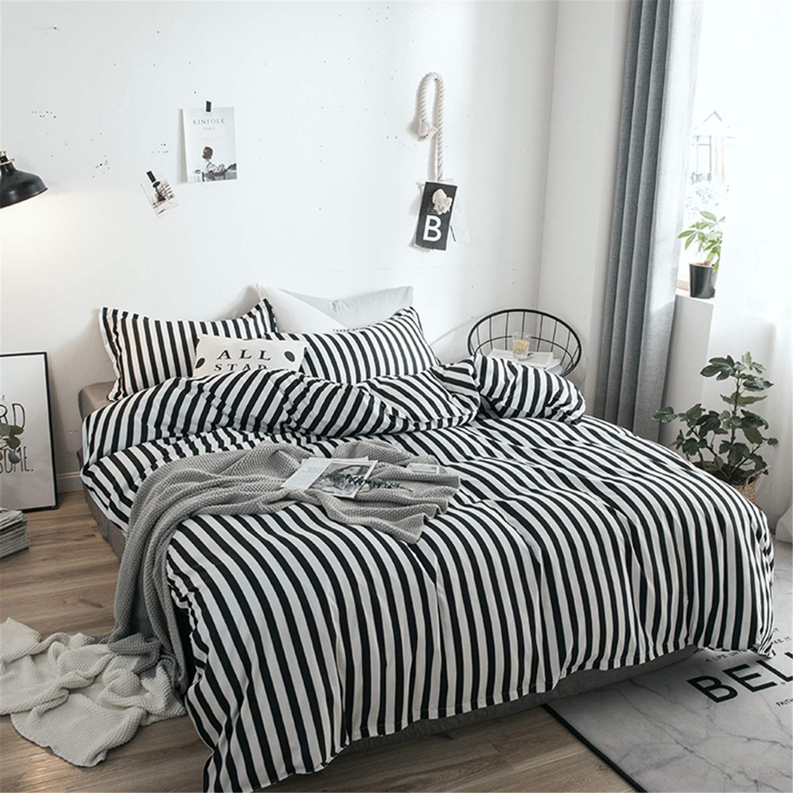 Black and White Striped Cotton Comforter Set - Lightweight Twin Size Modern Ticking Bedding for Kids, Boys, Girls & Teens | Soft, Breathable & Comfortable | Perfect for Bedrooms, Dorms, Sleepovers & Cozy Nights