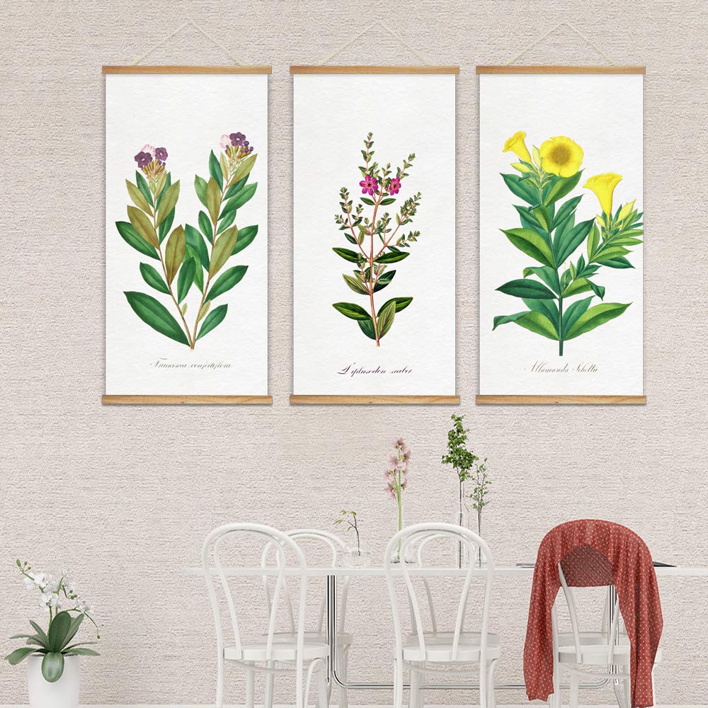 Wall26 Framed Green Plants Wall Art - 3 Panel Canvas Prints 18x36 Inches, Ready to Hang Home Decor for Living Room, Bedroom & Office | Nature Inspired Botanical Poster with Wood Frame