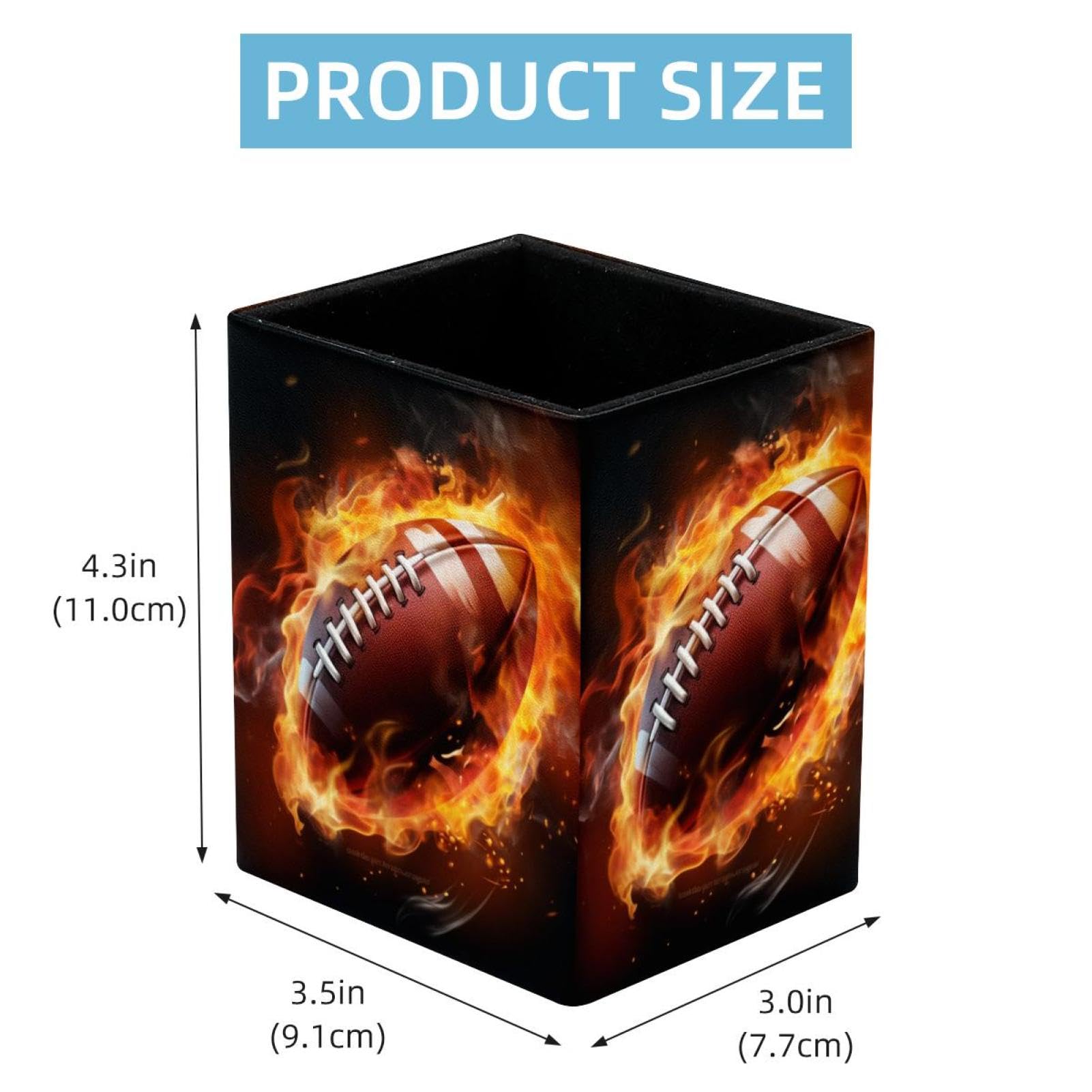 Premium Desk Pen Holder & Pencil Organizer - American Football and Fire Design - Office Supplies for Home, School, and Office Organization