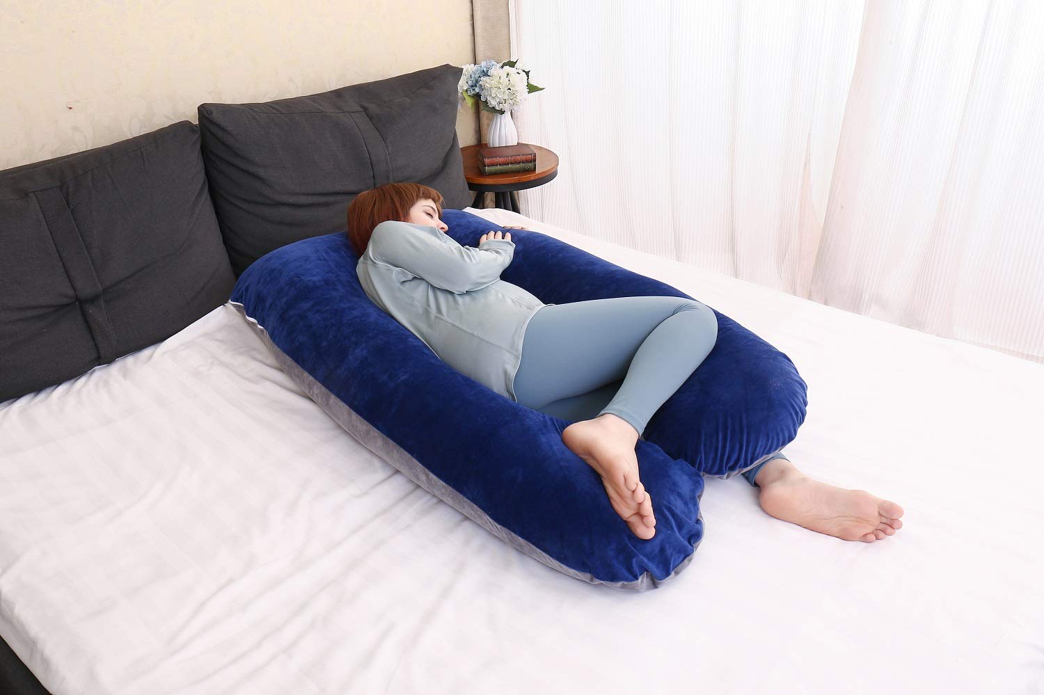 MOON PINE U-Shaped Pregnancy Pillow for Maternity Support - Full Body Pillow for Back, Legs & Belly - Comfortable Sleeping Pillow for Pregnant Women & Side Sleepers with Removable Cover (Blue Grey) - Perfect for Pregnancy Comfort, Postpartum Recovery & Better Sleep