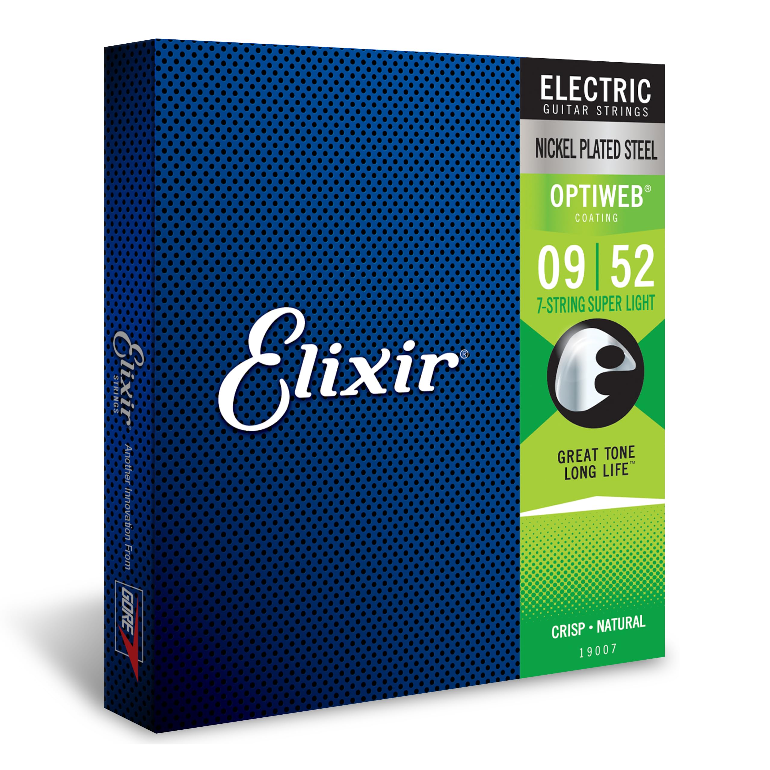 Elixir Electric Guitar Strings 7-String Set - Nickel Plated Steel with OPTIWEB Coating | Super Light 9-52 Gauge | Long-Lasting Crisp Tone & Comfortable Feel | Perfect for Rock, Metal & Studio Recording