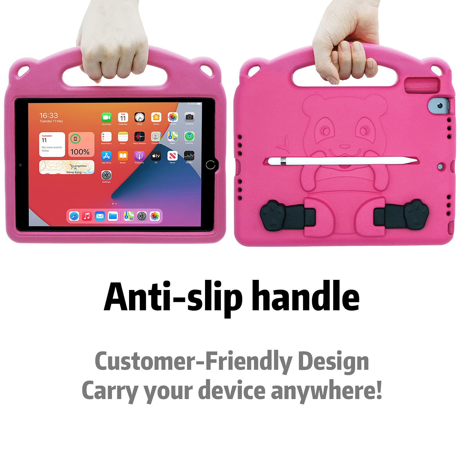Shockproof Kids iPad Case for iPad 9th/8th/7th Gen (2021/2020/2019) 10.2 inch, iPad Air 3 & iPad Pro 10.5 inch - Lightweight Protective Cover with Adjustable Shoulder Strap (Rose) | Perfect for School, Travel & Outdoor Activities