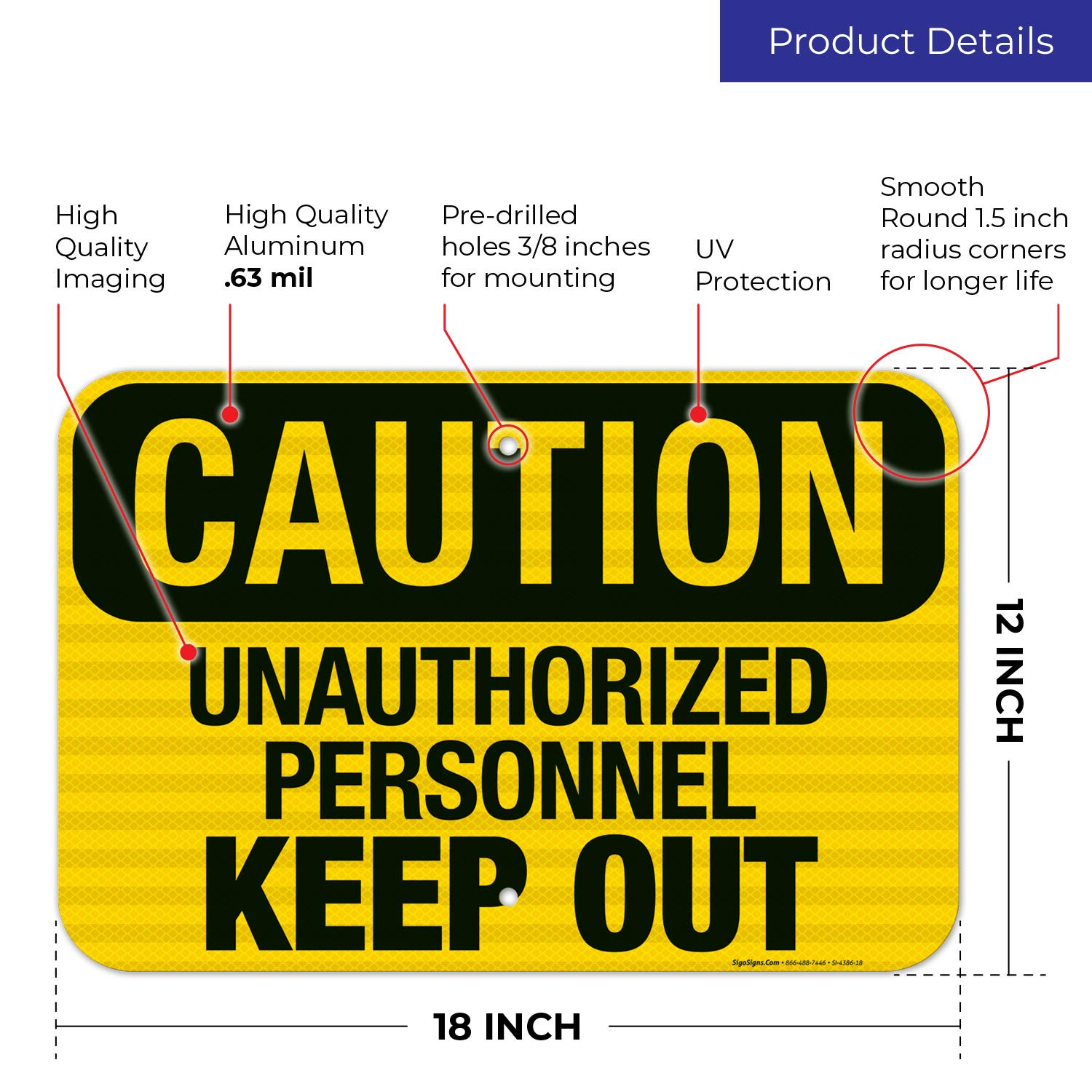 Unauthorized Personnel Keep Out Sign - OSHA Compliant 12x18 Inch Reflective Aluminum Safety Sign, 3M EGP .063, Fade Resistant for Indoor & Outdoor Use - Made in USA | Perfect for Construction Sites, Warehouses & Restricted Areas