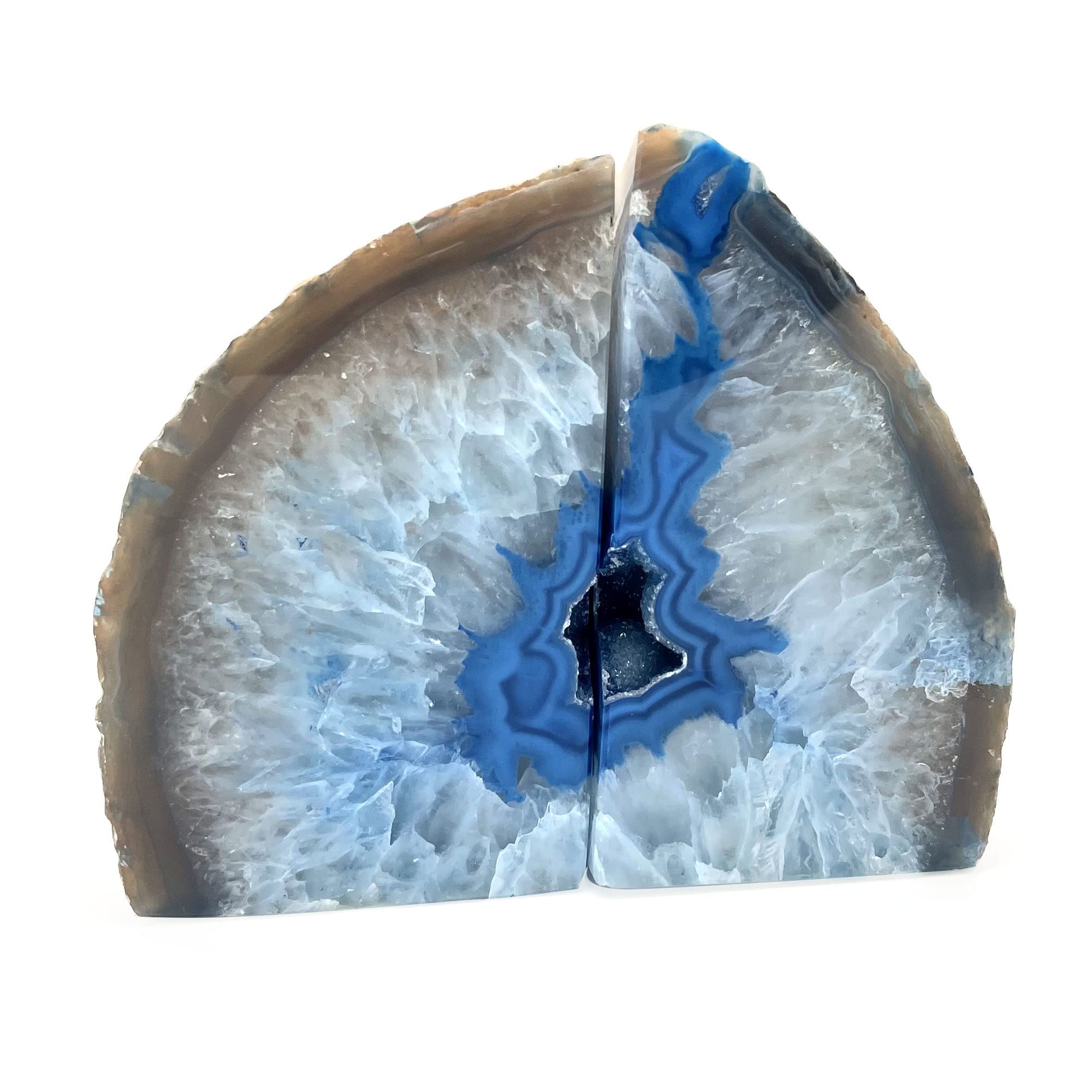 Blue Agate Geode Bookends - Large Pair for Office & Home Decor, Natural Stone Book Holder for Shelves, Desk Organization & Storage (BKBU-10252) | Perfect for Bookshelves, Home Library & Workspace Décor