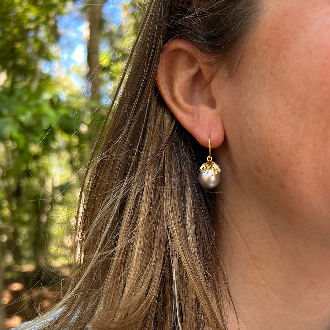 Goldbug Collection Pearl Palm Frond Drop Earrings - Elegant Dangling Pearl Earrings for Women, Perfect for Weddings, Parties & Special Occasions