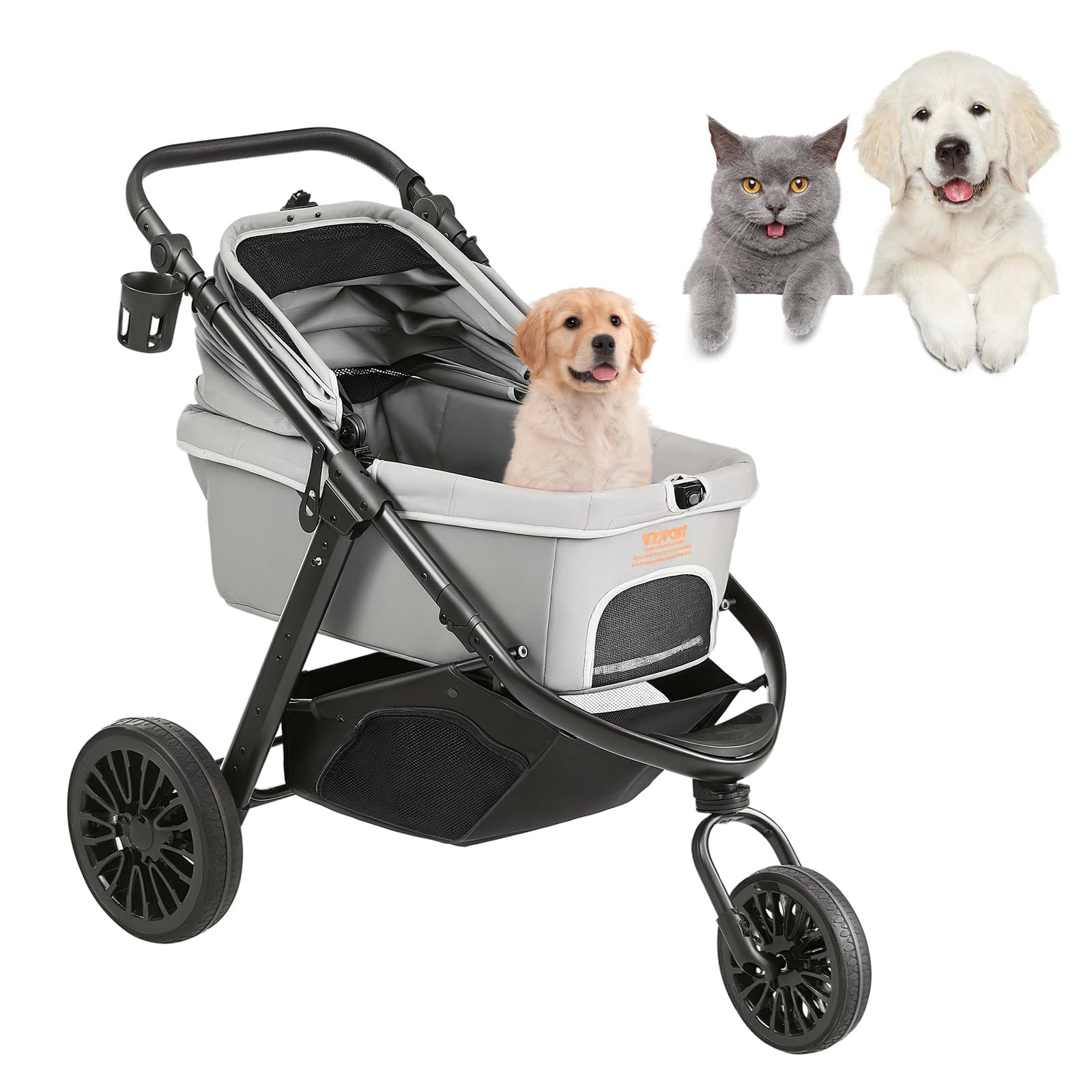 VEVOR Heavy Duty Pet Stroller for Large Dogs & Cats up to 75lbs - 3-Wheel Folding Dog & Cat Carrier with Storage Basket, Adjustable Handle & Ventilated Canopy - Perfect for Jogging, Shopping & Outdoor Adventures