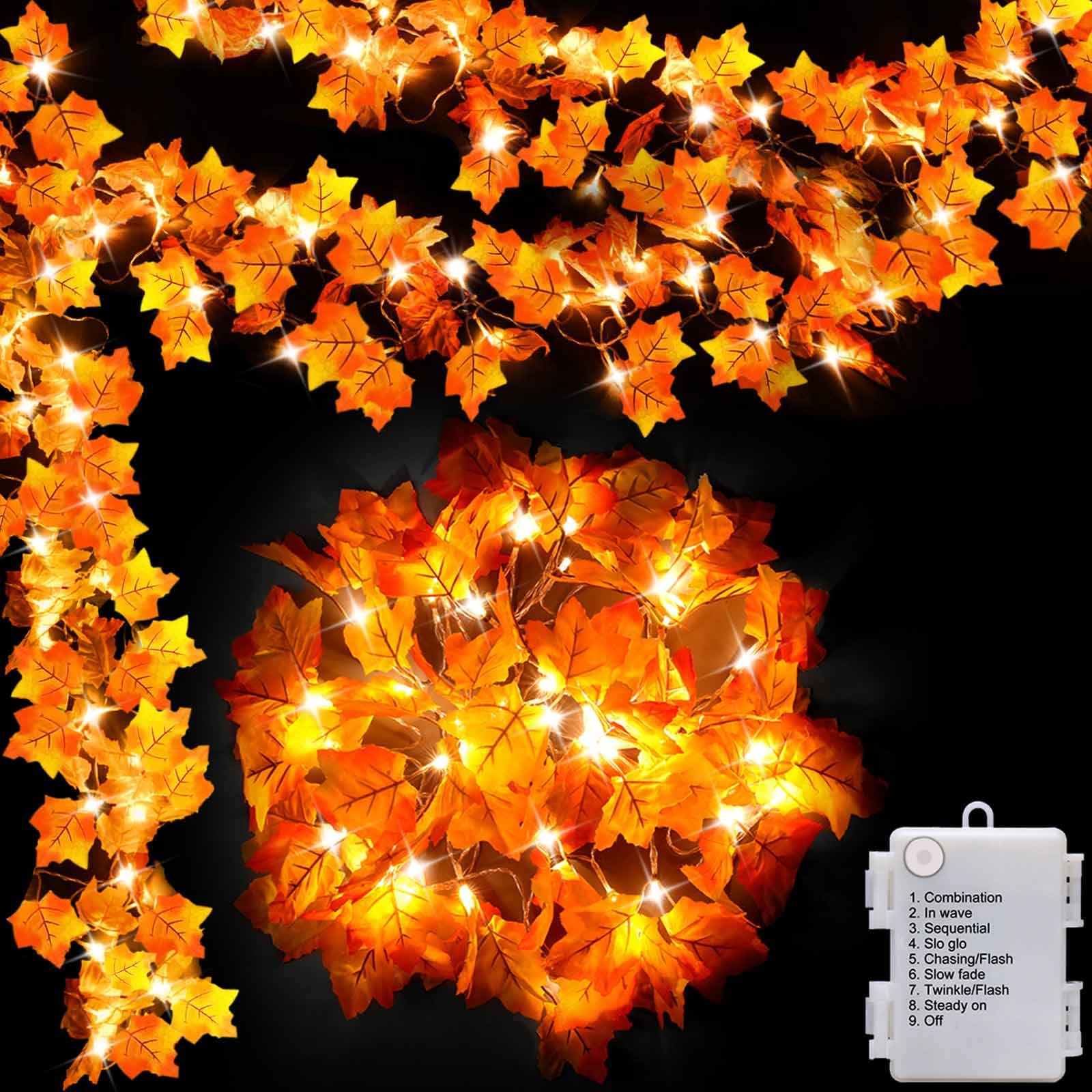 Luditek 40LED Maple Leaf Garland Lights - 8 Lighting Modes with Timer, Battery Operated Waterproof String Lights for Thanksgiving, Halloween & Fall Decor | Indoor/Outdoor Autumn Decorations for Home, Garden, and Party