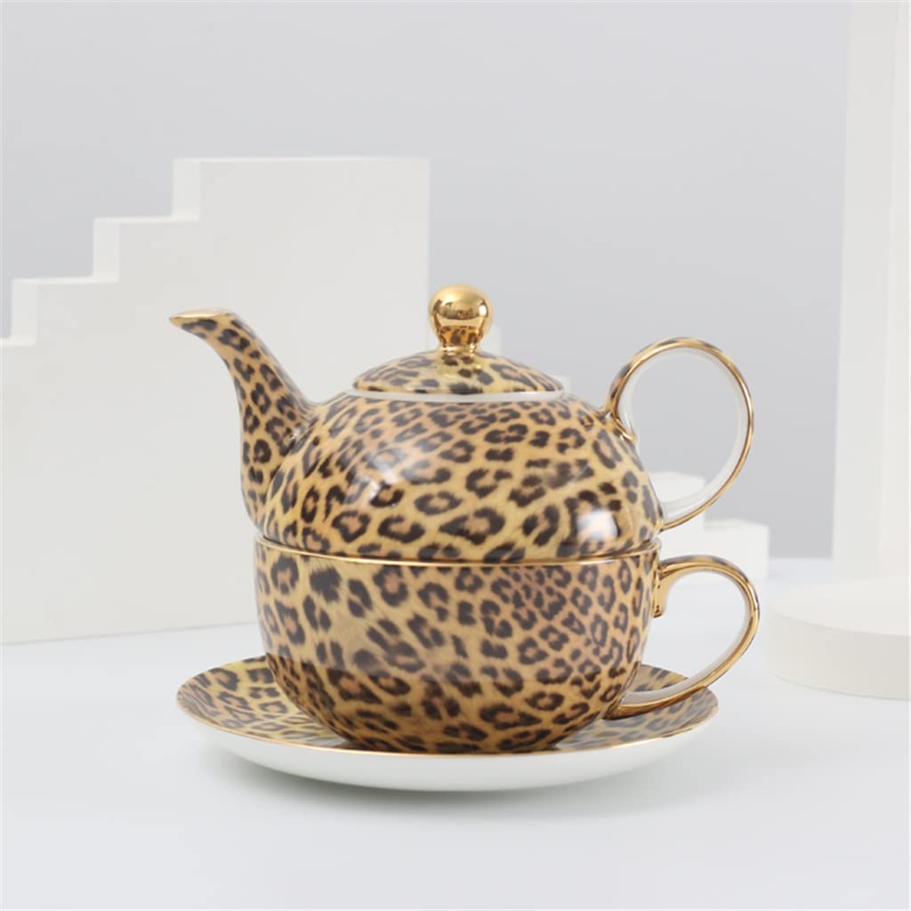 Elegant Porcelain Teapot Set with Leopard Print Case - English Afternoon Tea Ceramic Pot & Single Cup - Perfect for Afternoon Tea Parties, Bridal Showers & Gifts (Color: A, Size: As Pictured)