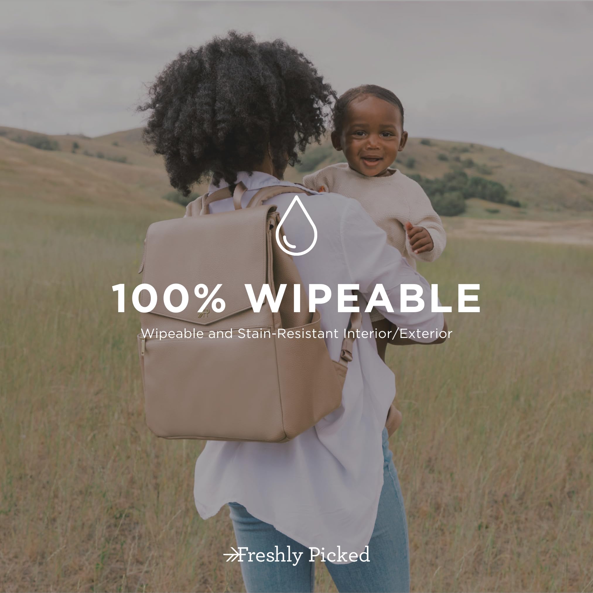 Freshly Picked Classic II Vegan Leather Diaper Backpack - Waterproof Wipeable Baby Bag with Detachable Changing Pad | Perfect for Travel, Daycare & On-the-Go Parents (Fig V2)