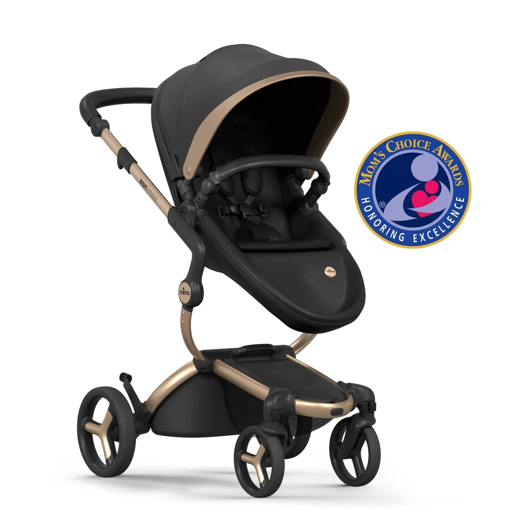 Mima Xari Black & Gold Luxury Stroller - Special Edition for Newborns & Toddlers | Perfect for Urban Travel, Shopping & Family Outings