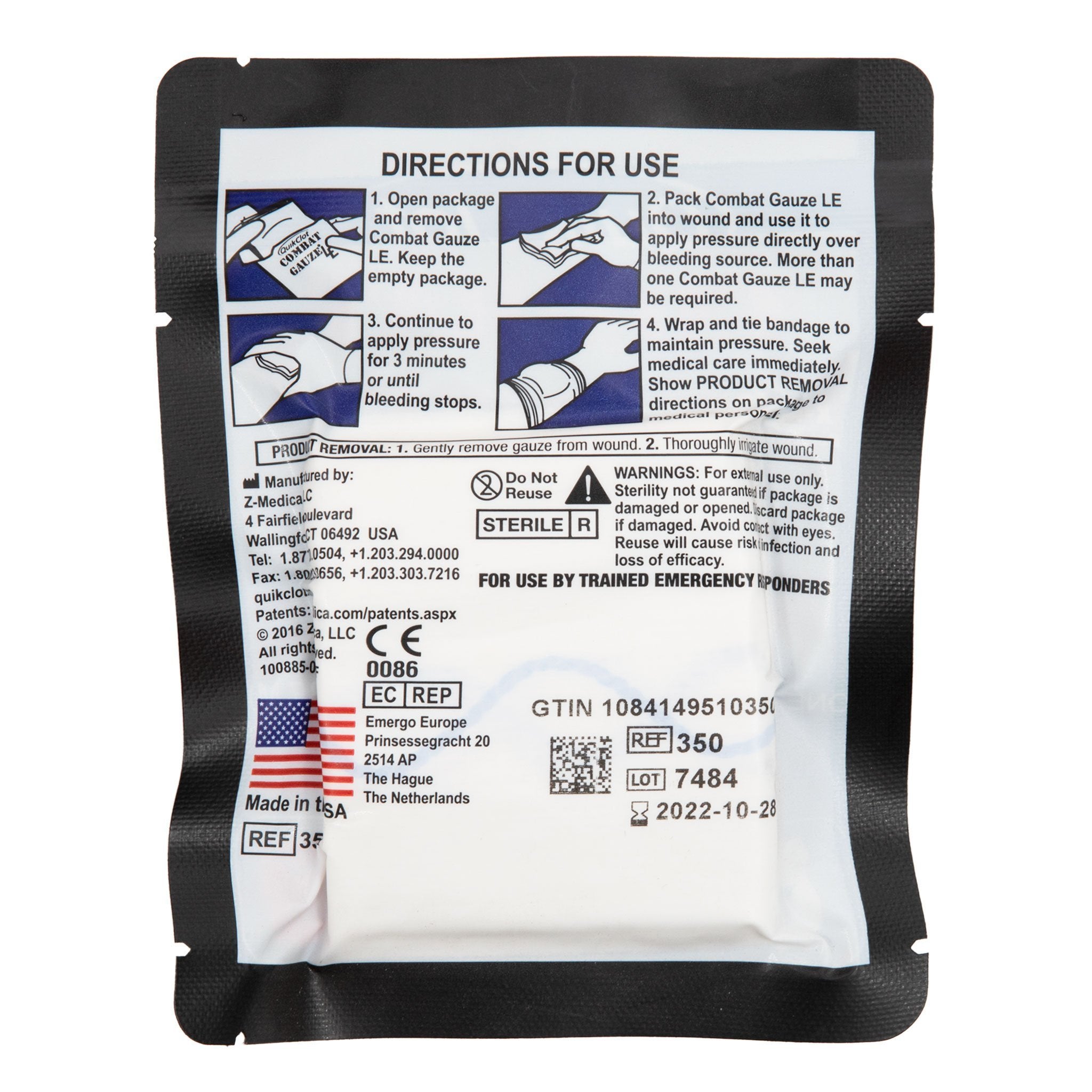 QuikClot Combat Gauze LE - Premium Hemostatic Dressing for Emergency First Aid, Trauma & Wound Care - Ideal for Outdoor Adventures, Survival Kits & Military Use
