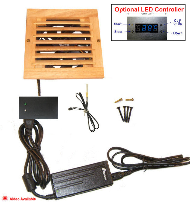 High Performance CabCool1201 Single 120mm PC Fan Cooling Kit with Custom Wood Grill & Thermal Controller - Perfect for Gaming Rigs, Home Theater PCs, and Computer Case Airflow Optimization