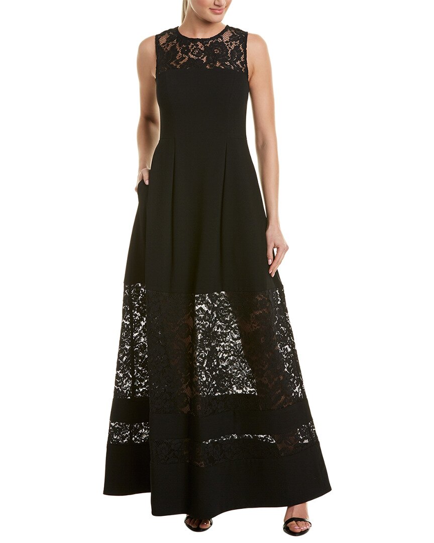 Aidan Mattox Black Lace Inset Crepe Gown - Elegant Evening Dress for Weddings, Galas & Formal Events
