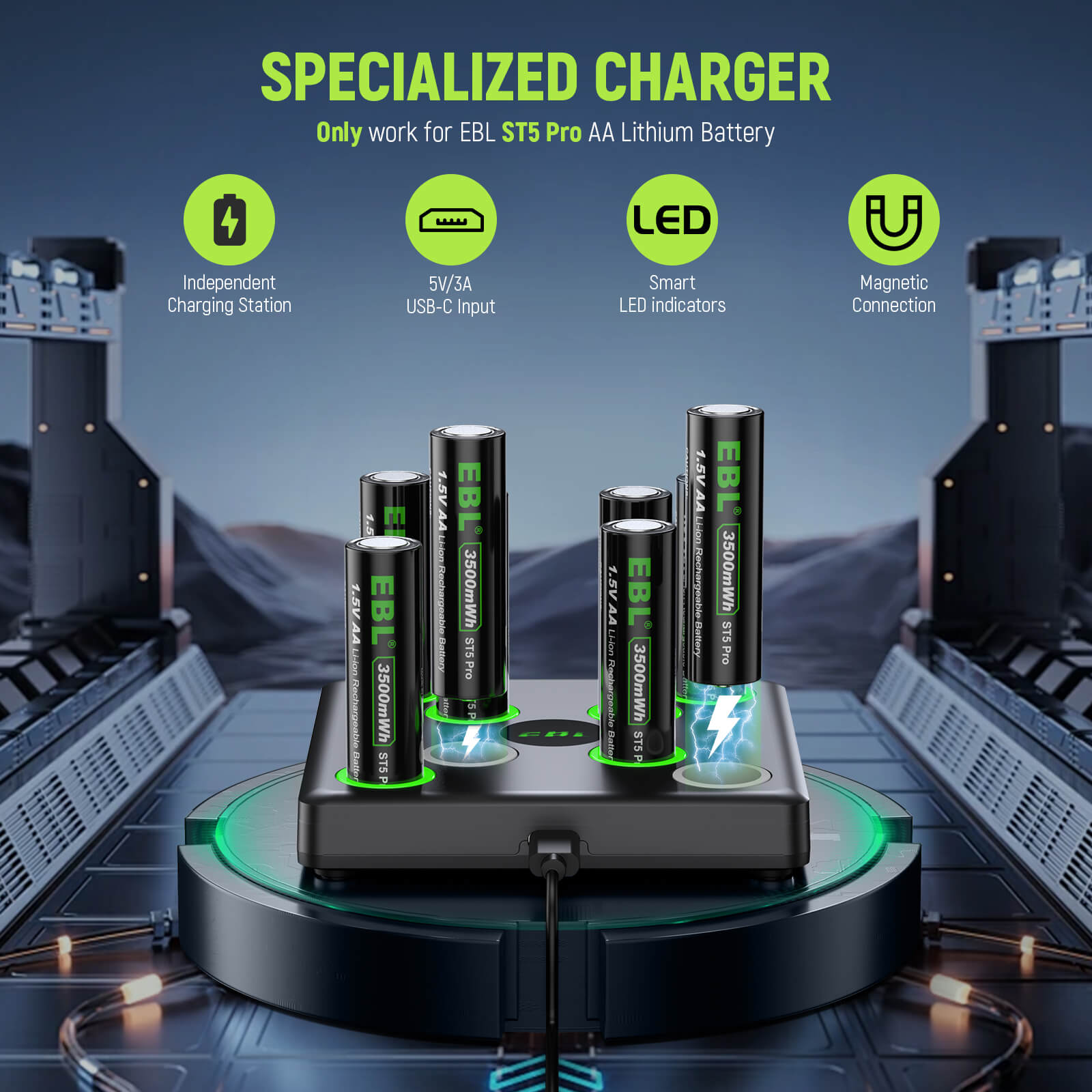 EBL 8 Pack 1.5V Rechargeable Lithium AA Batteries 3500mWh with USB Charger - High Capacity Long Lasting Power for Cameras, Flashlights, Toys & Electronics (Mid Year Sale)