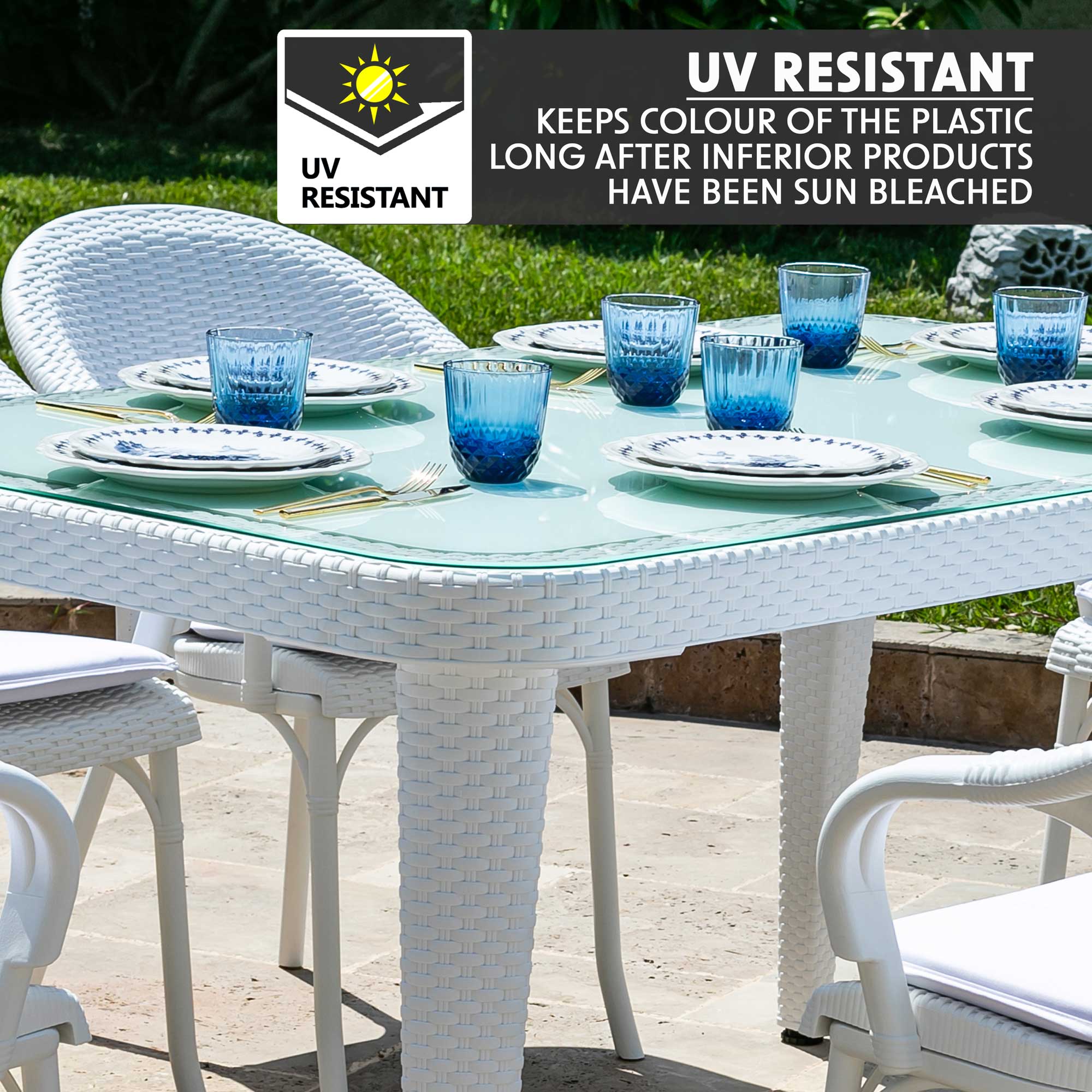 Weather-Resistant Outdoor Dining Table - 90x150cm White PP/Fiberglass Patio Furniture for Garden, Backyard & Poolside Dining - DG210