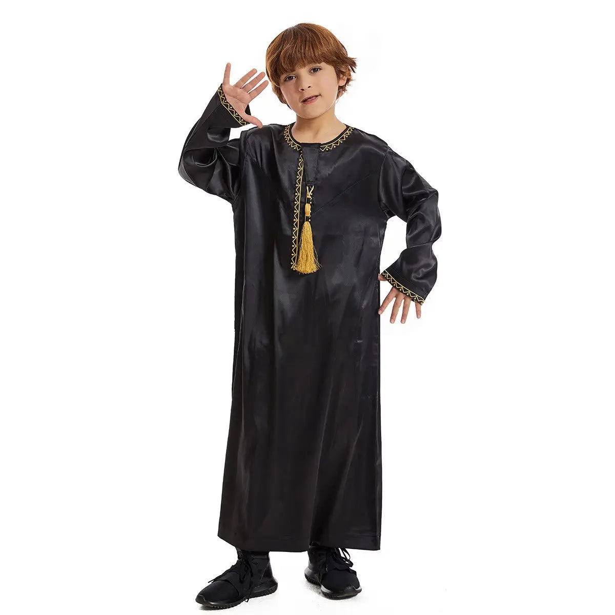 Traditional Middle Eastern Arab Boy Thobe Thawb with Tassel - Islamic Eid & Wedding Outfit for Kids - Perfect for Special Occasions & Cultural Events
