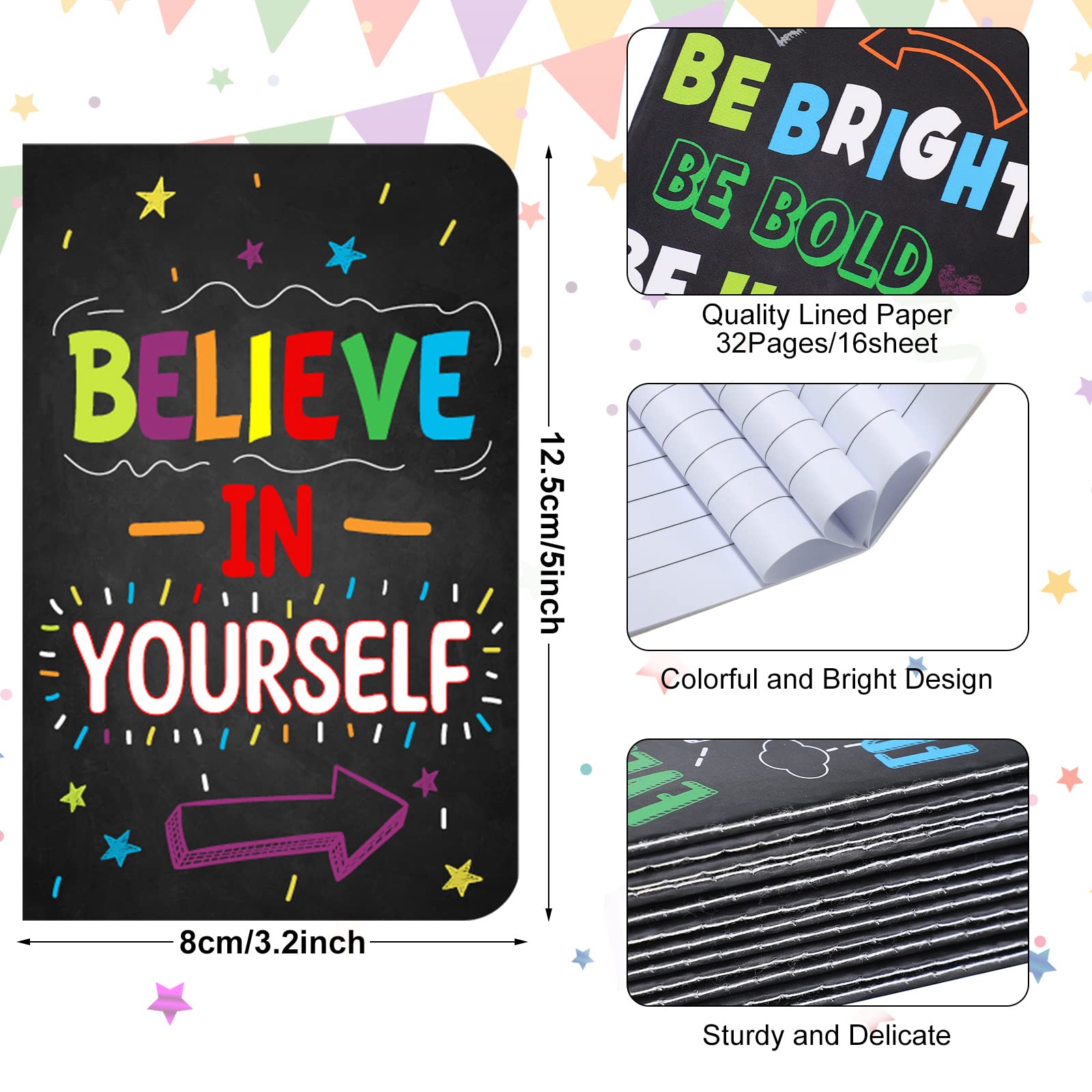 24-Pack Mini Colorful Notebooks - Motivational Journals & Inspirational Notepads for Kids, Teachers, Office - Small Pocket Notebook Bulk Set for School, Travel, Gifts & Prizes (Black) | Perfect for Journaling, Note-Taking & Daily Inspiration