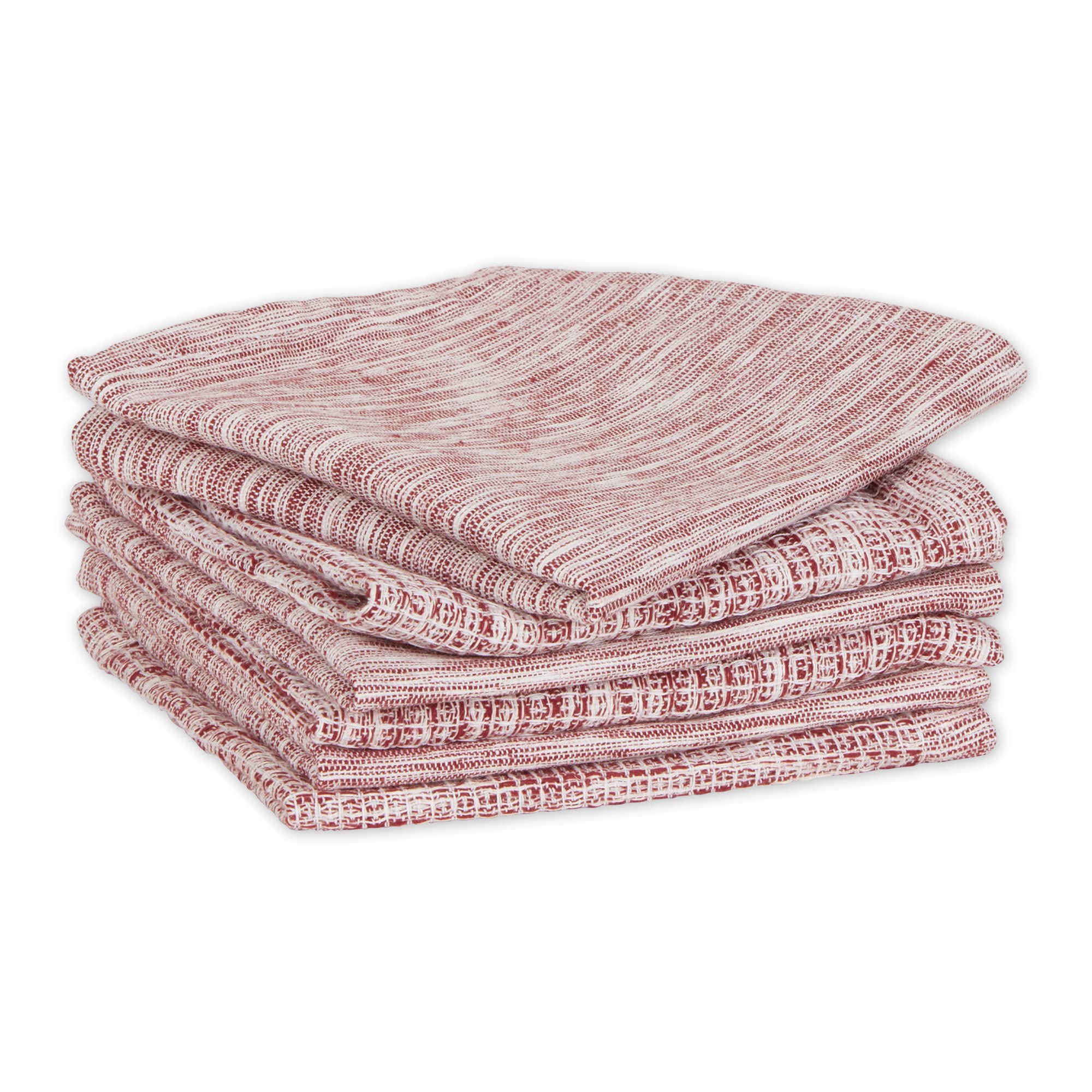 DII Recycled Cotton Kitchen Dishcloth Set - 6-Piece Absorbent Waffle Weave Towels (12x12 Inches, Barn Red) - Eco-Friendly Cleaning Cloths for Dishes, Countertops & Household Chores