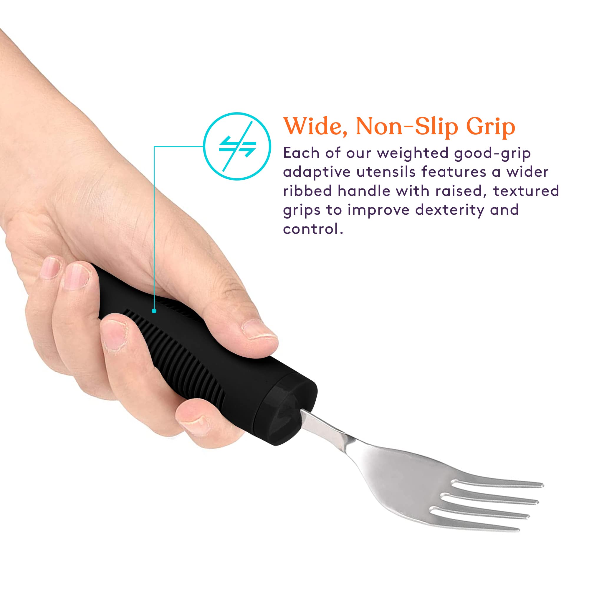 Weighted Adaptive Utensils Set for Elderly with Hand Tremors - 4-Piece Non-Slip Kitchen Tools (Stainless Steel Fork, Knife & Spoons) - Ideal for Arthritis, Parkinson's Patients - Perfect for Daily Meals & Assisted Living
