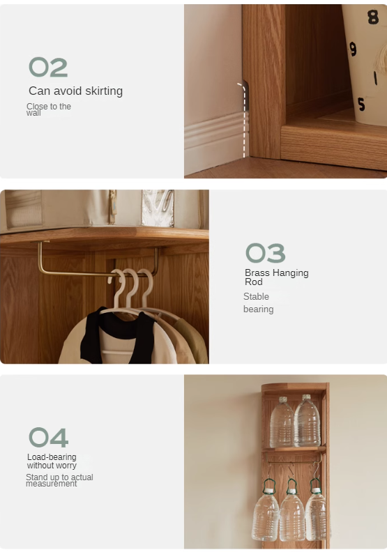 Solid Oak & Cherry Wood Modern Corner Wardrobe - Triangle Floor Standing Closet for Bedroom, Living Room, and Office Storage