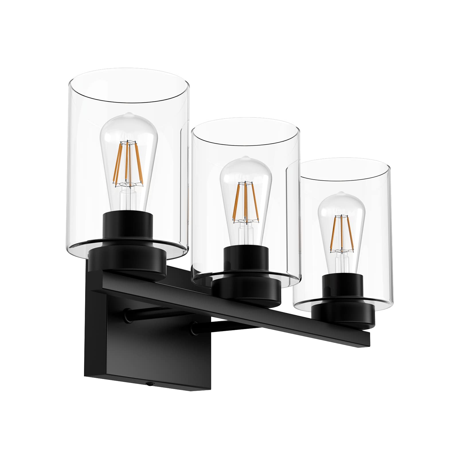 Tipace 3-Light Vintage Black Bathroom Vanity Lighting Fixture with Clear Glass Shades - Farmhouse Style Sconce for Bathroom Mirror, Powder Room & Dressing Area (Bulbs Not Included)