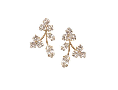 Elizabeth Bower Triplet Mini Crystal Stud Earrings - 14K Gold Plated Elegant Jewelry for Women, Perfect for Parties, Weddings & Everyday Wear