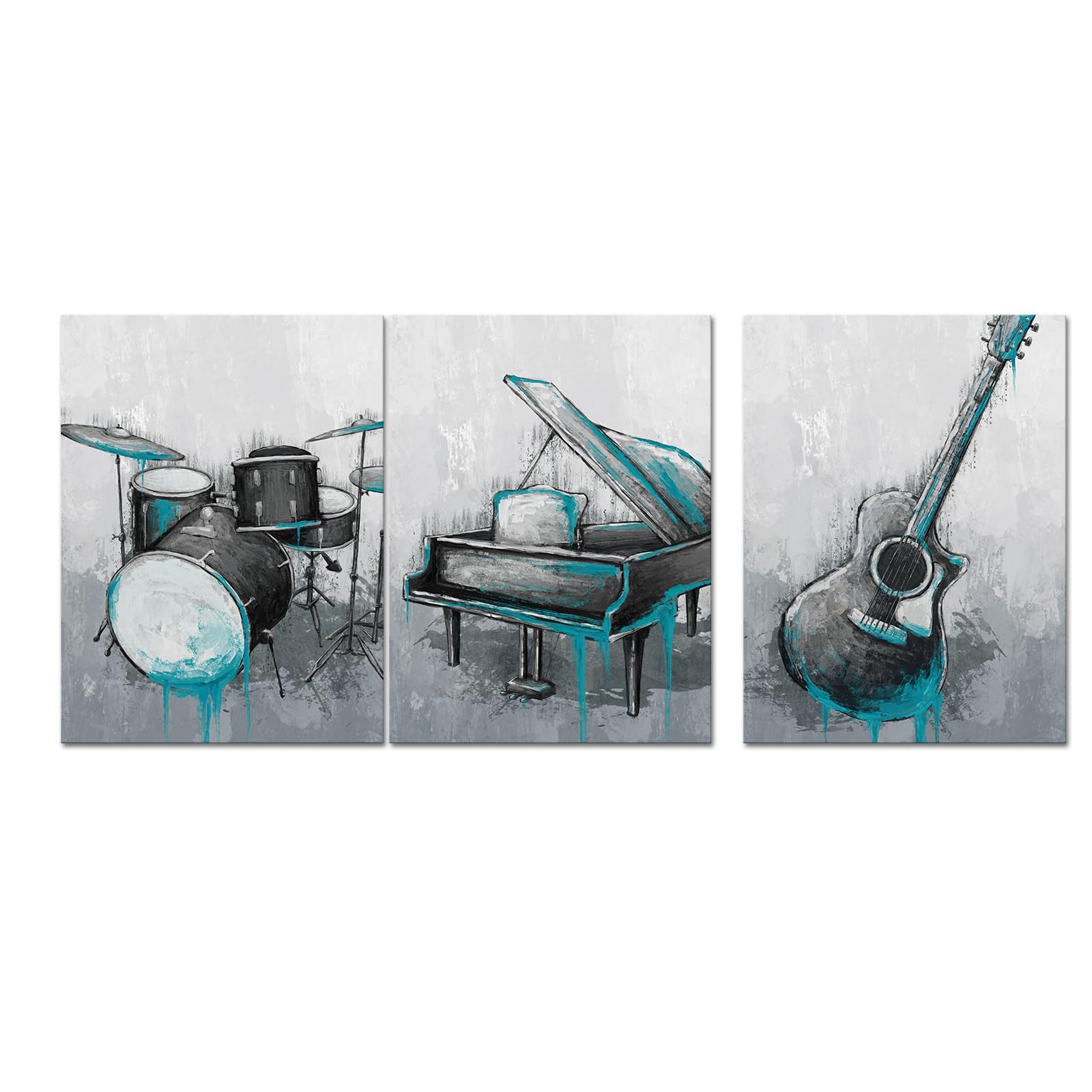 DuoBaorom 3-Piece Piano Drum Canvas Wall Art Set - Music Instruments Painting Decor for Music Studio, Bedroom & Living Room - Perfect for Musicians, Home & Office Decor