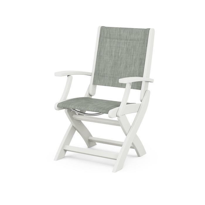 POLYWOOD Coastal Folding Chair - Durable Outdoor Furniture for Patio, Beach & Poolside - Weather-Resistant Adirondack Style Chair with Cup Holder