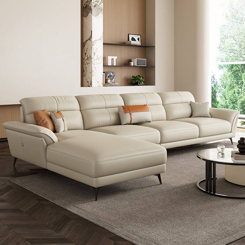 L-Shaped Sectional Sofa with Chaise Lounge - Apricot/Tan 4-Piece Set, Left-Facing - Perfect for Living Room, Family Room & Small Spaces