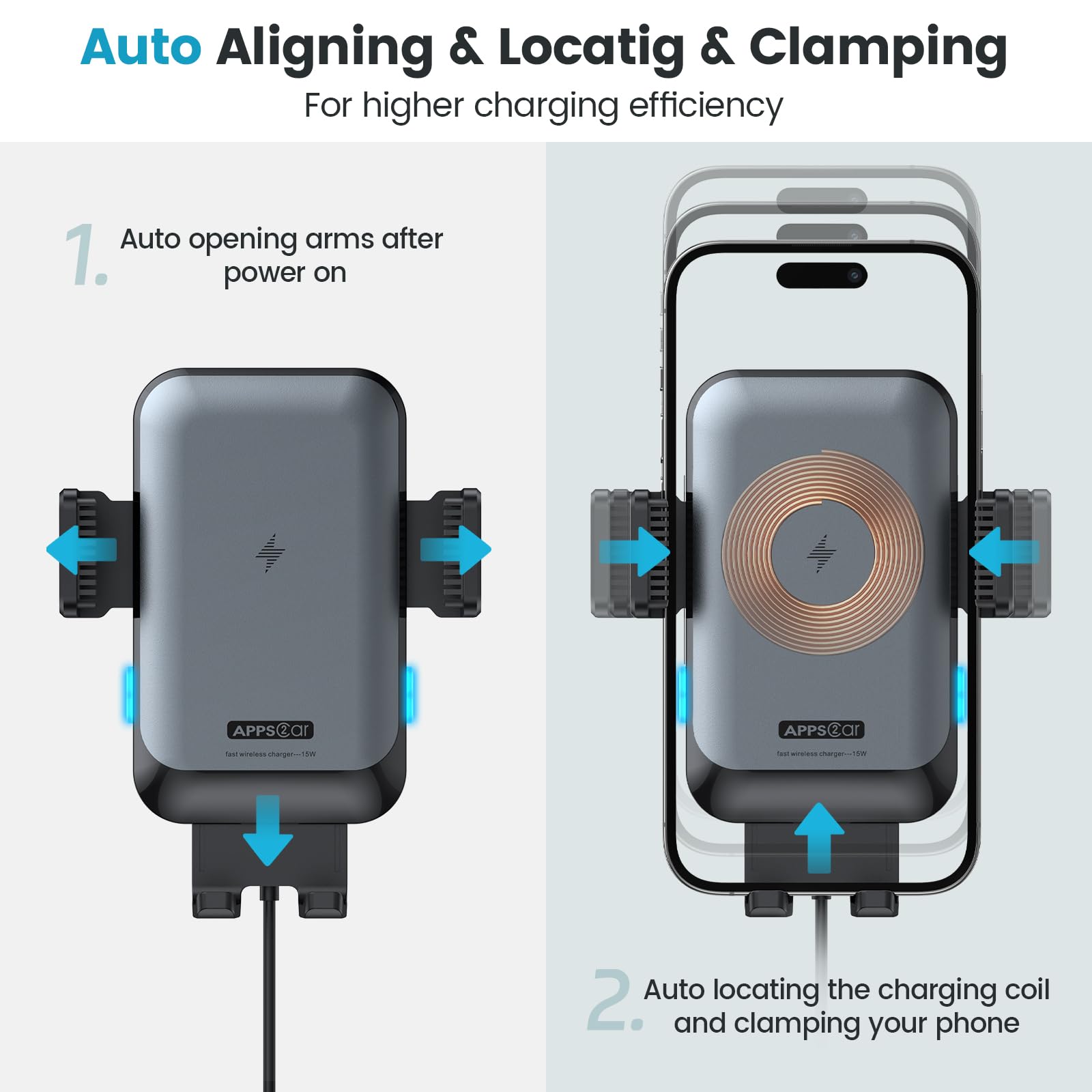 APPS2Car Wireless Car Charger Mount - 15W Fast Charging CD Slot Phone Holder for iPhone 16/15/14/13/12 Pro Max, Samsung S23/S22 Ultra, Google Pixel, LG - Auto Clamping Car Charger for Safe Driving & Hands-Free Navigation