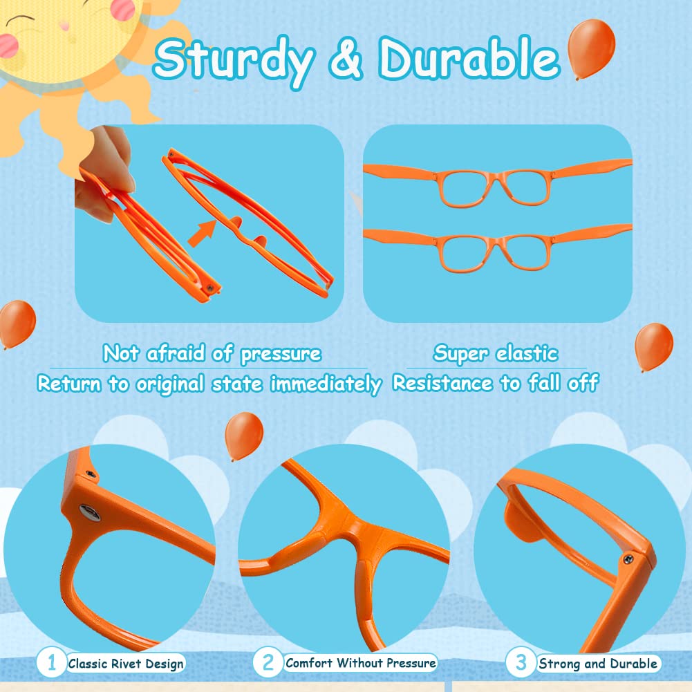 12 Pack Kids Orange Pretend Play Glasses - Bulk No Lens Fake Eyewear for Boys & Girls Birthday Party Favors, Costume Accessories, Dress Up and Role Play Fun