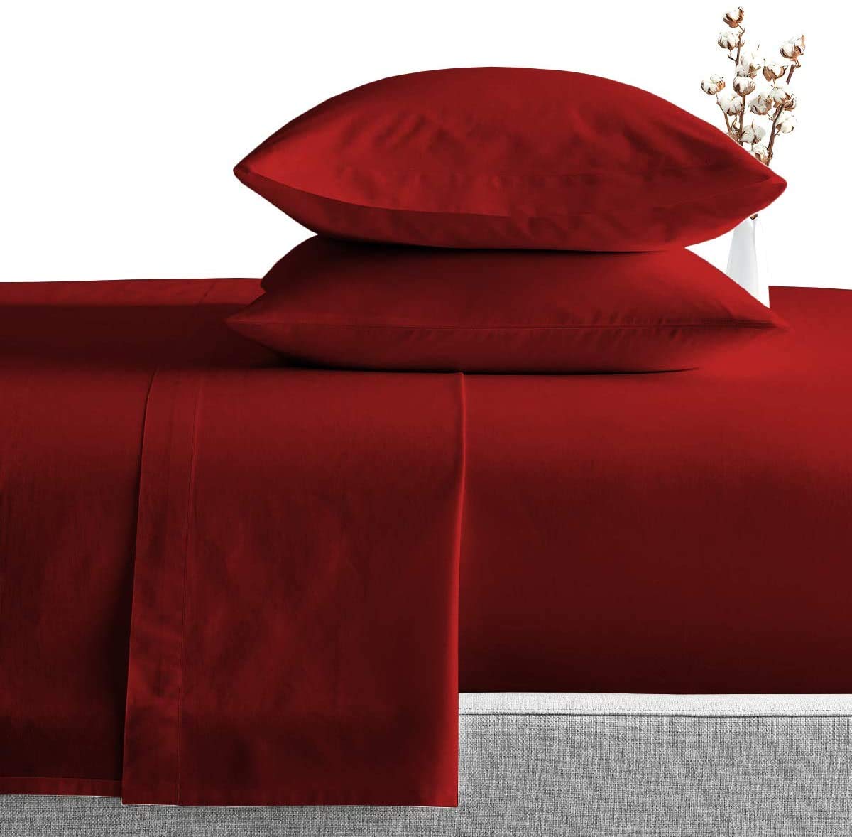 Premium Egyptian Giza Cotton 6-Piece Full Size Sheet Set - 100% Long-Staple Cotton, Breathable & Soft Bedding for Ultimate Comfort (Burgundy) - Perfect for Luxury Hotels, Master Bedrooms & Cozy Home Decor