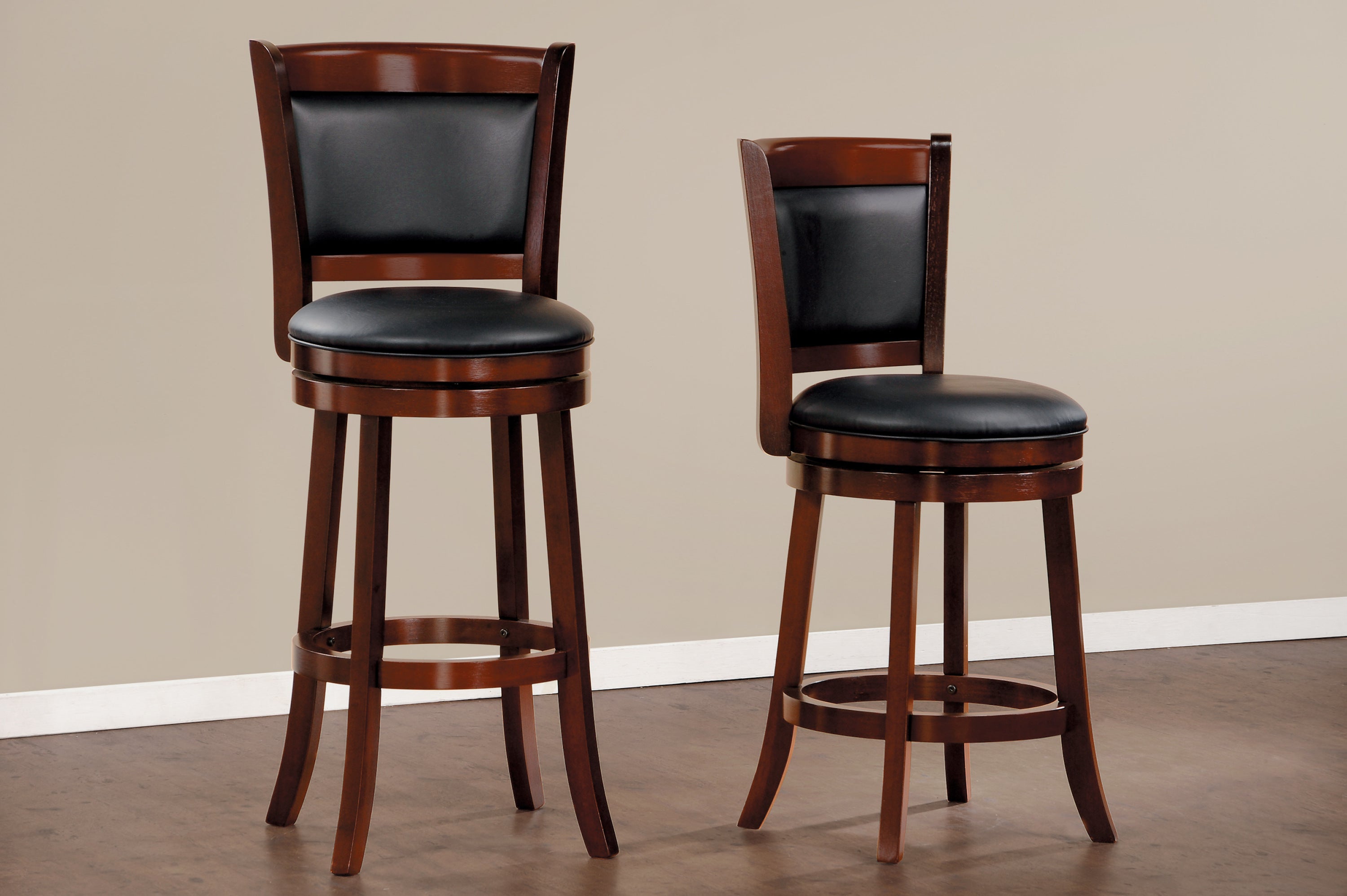 Swivel Counter Height Bar Stool - Dark Cherry Faux Leather Upholstered Seat with Solid Wood Base - Comfortable Kitchen Island & Home Bar Stool for Dining & Entertaining