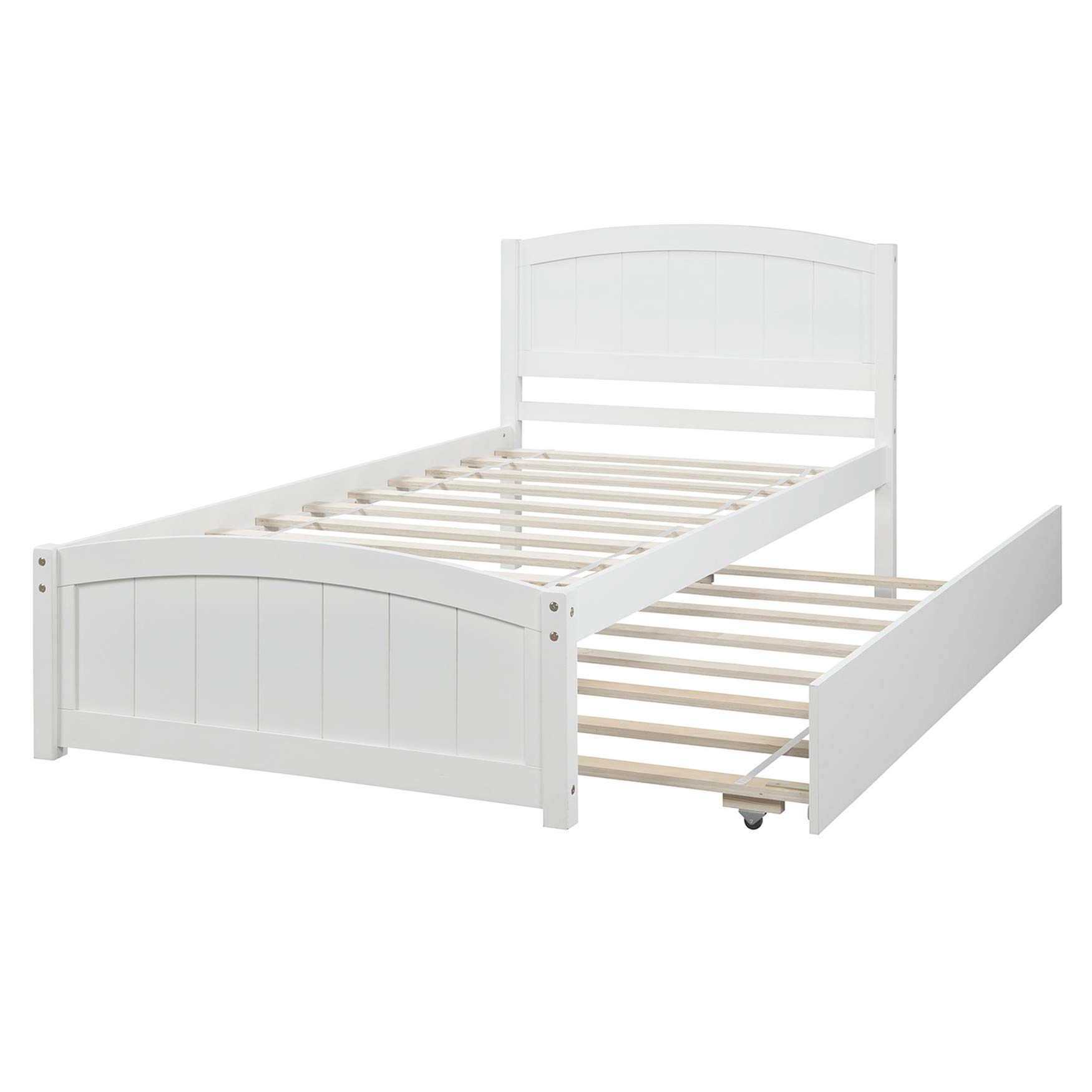 Solid Wood Twin Platform Bed with Headboard & Trundle - Space-Saving for Small Bedrooms