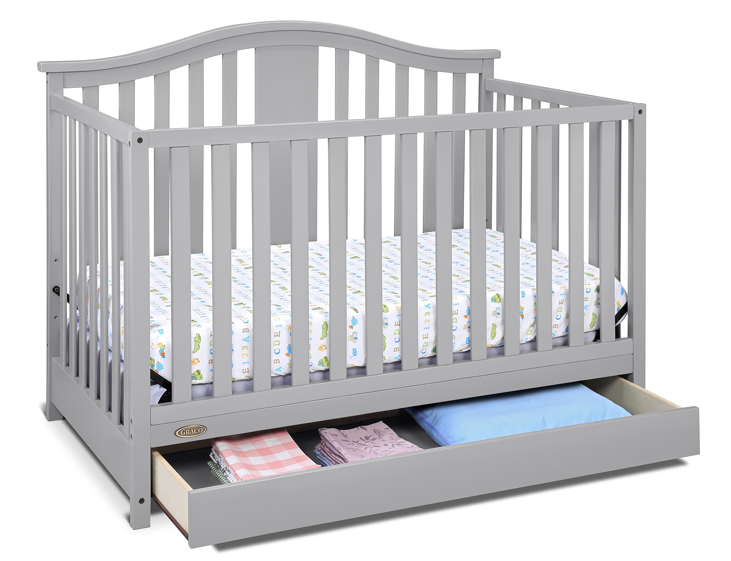 Graco Solano 4-in-1 Convertible Crib with Storage Drawer in Pebble Gray – GREENGUARD Gold Certified, Converts to Toddler & Full-Size Bed | Safe Nursery Furniture for Baby & Kids Room | Space-Saving Design with Built-in Storage