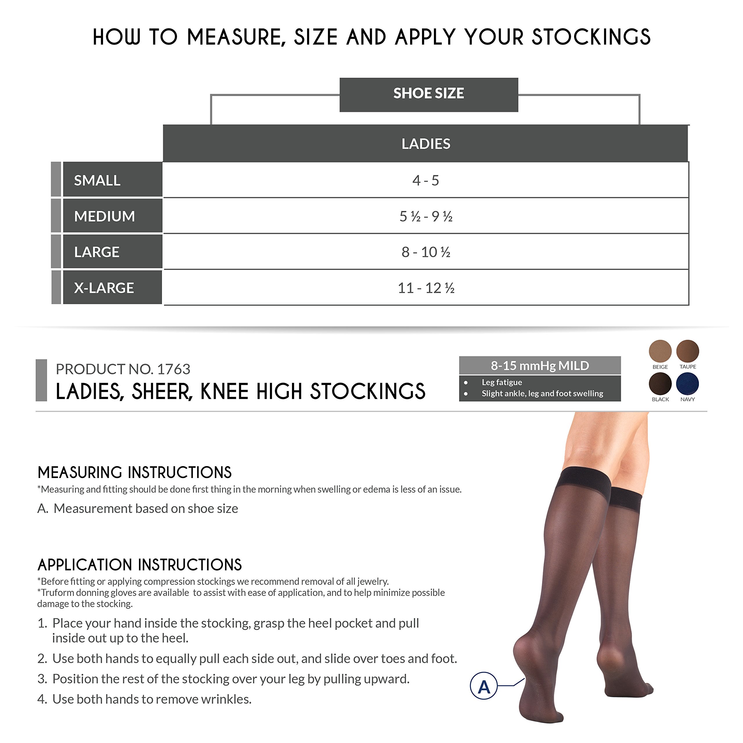 Truform Sheer Compression Stockings 8-15 mmHg for Women - Knee High 20 Denier Taupe Small - Perfect for Travel, Work & Varicose Vein Relief