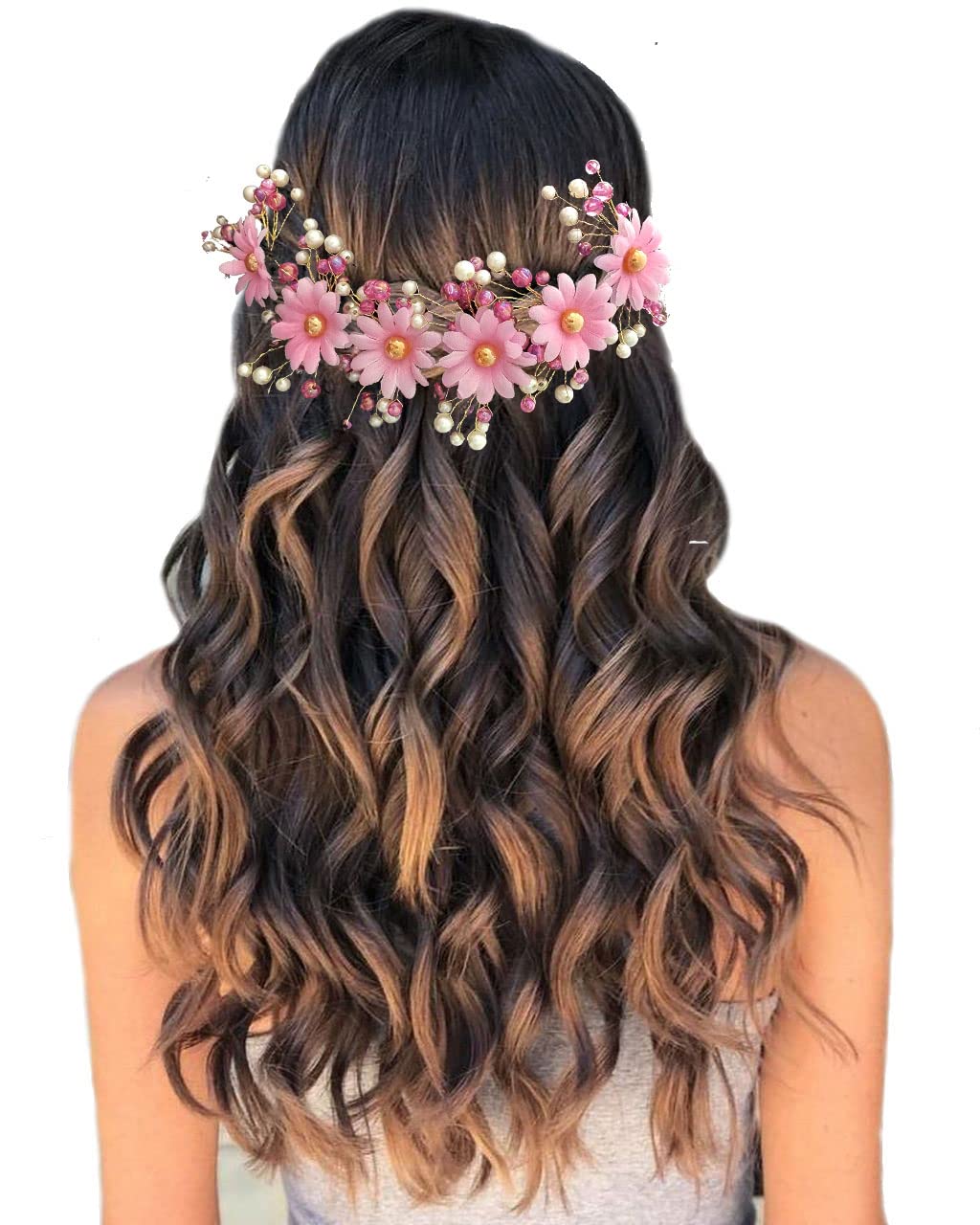 Elegant Bridal Hair Pins with White & Pink Pearl Flowers - Round Artificial Floral Hair Accessories for Women - Perfect for Weddings, Prom, and Special Occasions