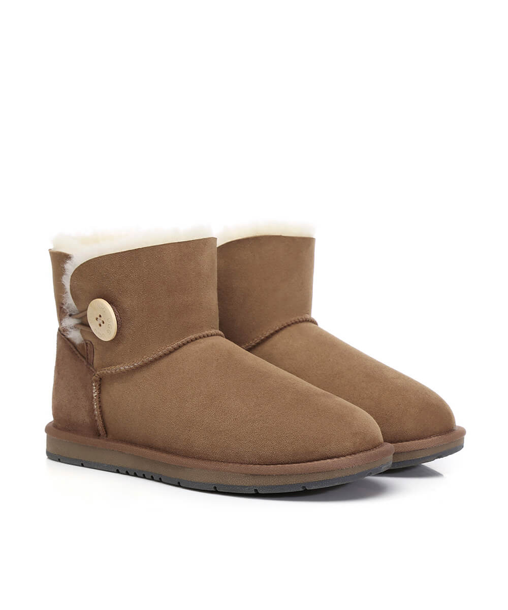 Men's Classic Mini UGG Boots with Button - Genuine Sheepskin Winter Boots for Warmth & Style | Perfect for Casual Outings, Date Nights & Cold Weather Fashion