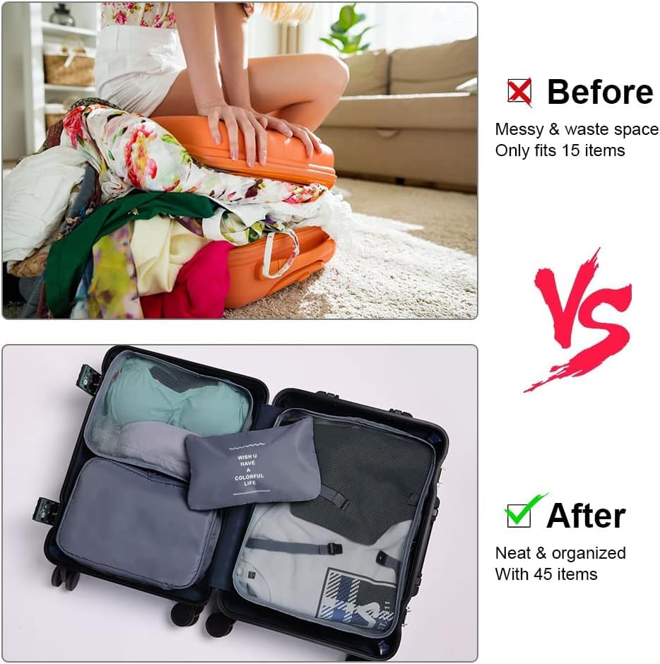 AVENUX 8-Piece Travel Organizer Set - Lightweight Packing Cubes with Laundry Bag & Toiletry Bag for Luggage Organization (Grey) - Perfect for Business Trips, Vacations & Family Travel