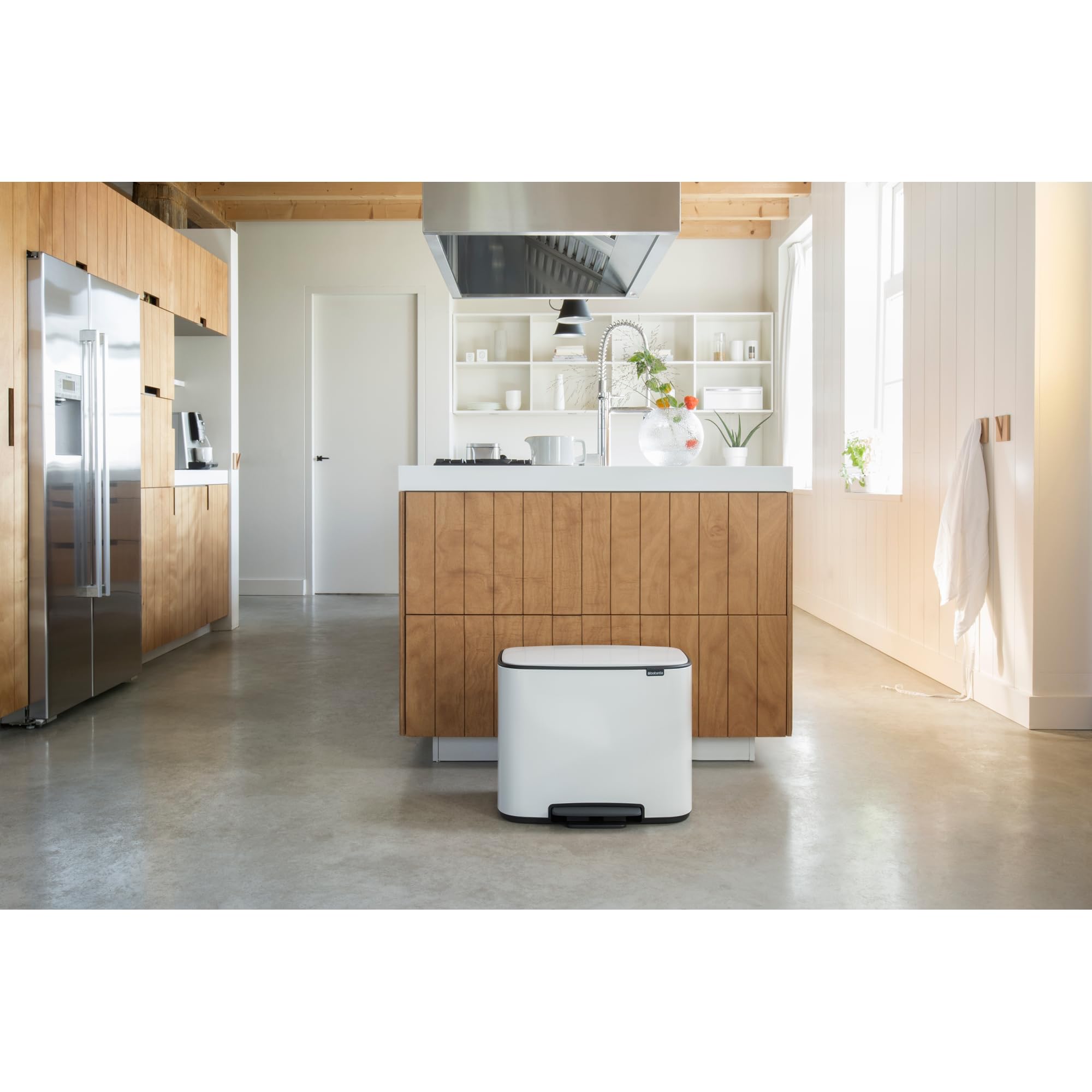 Brabantia Bo Step-On Pedal Trash Can - 3 & 6 Gallon Inner Buckets, White Waste & Recycling Garbage Bin with Removable Compartments + Free Bags - Perfect for Kitchen, Office, or Bathroom Organization