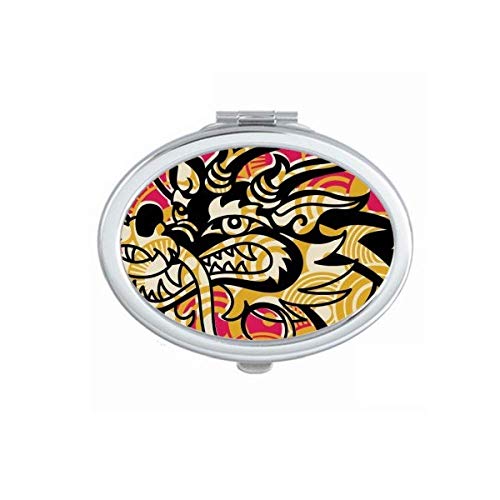 DIYthinker Chinese Dragon Pattern Black Mirror - Portable Folding Double-Sided Makeup Mirror with Stand (Ideal for Travel, Home Vanity & Professional Makeup Artists)