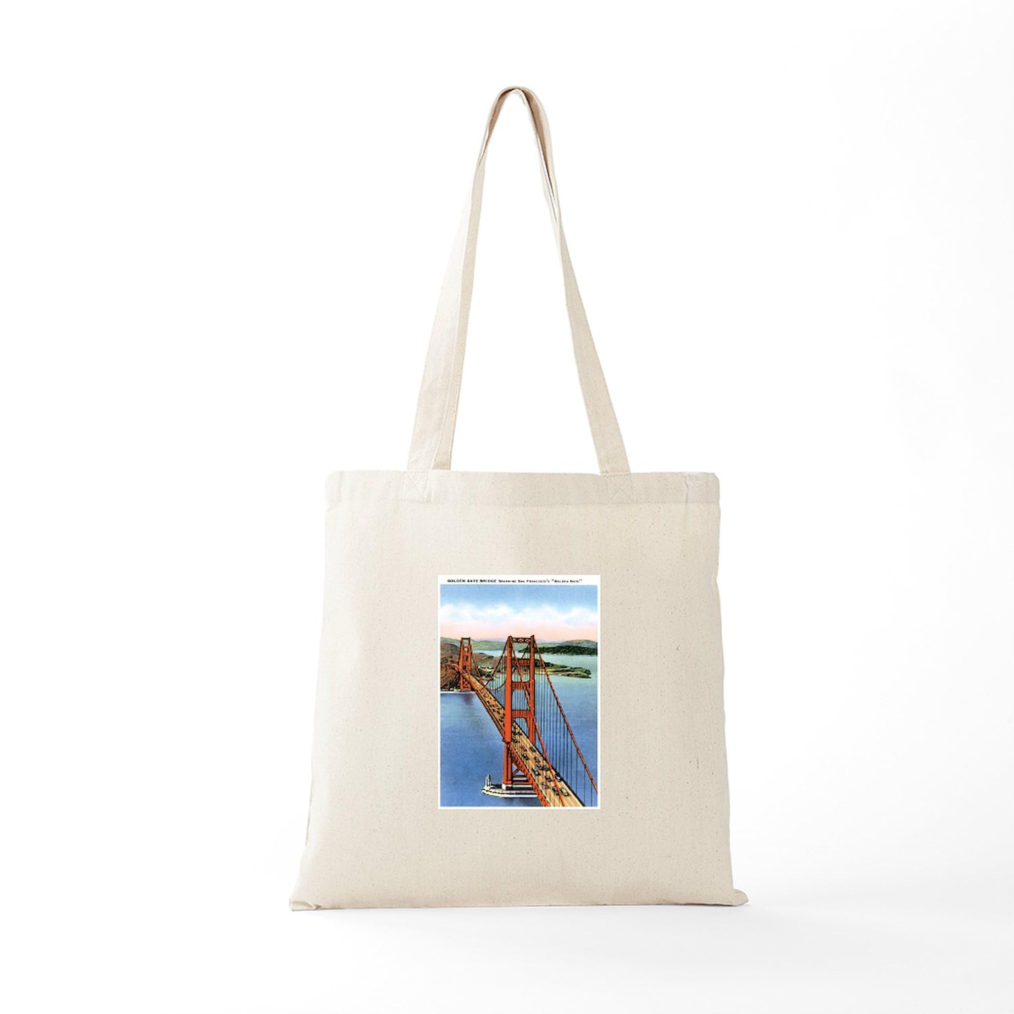 Golden Gate CA Tote Bag - Natural Canvas Reusable Shopping Bag with Printed Design | Eco-Friendly Grocery Bag for Travel, Beach & Daily Use