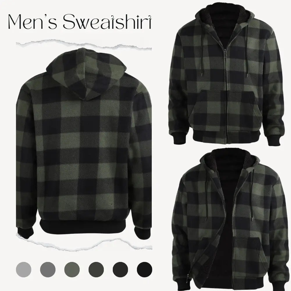 Men's Plaid Sherpa Lined Sweatshirt - Warm Flannel Shirt Jacket for Winter, Cozy Fleece-Lined Pullover for Outdoor Activities & Casual Wear