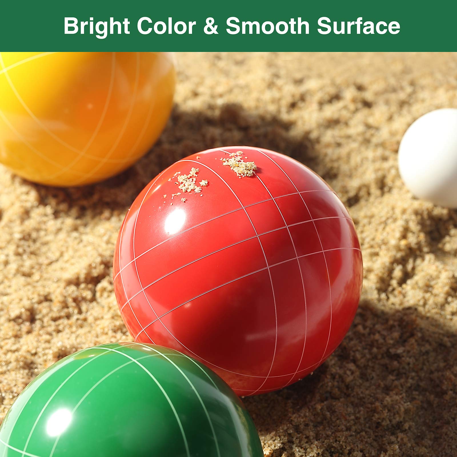 Premium Bocce Balls Set - 90mm Regulation Size & Weight for Outdoor Games - Durable Beach, Yard & Lawn Bocce Ball Set for Kids, Adults & Family - Includes 8 Balls, Pallino, Measuring Rope & Carrying Bag - Perfect for Backyard Parties, Beach Games & Family Gatherings