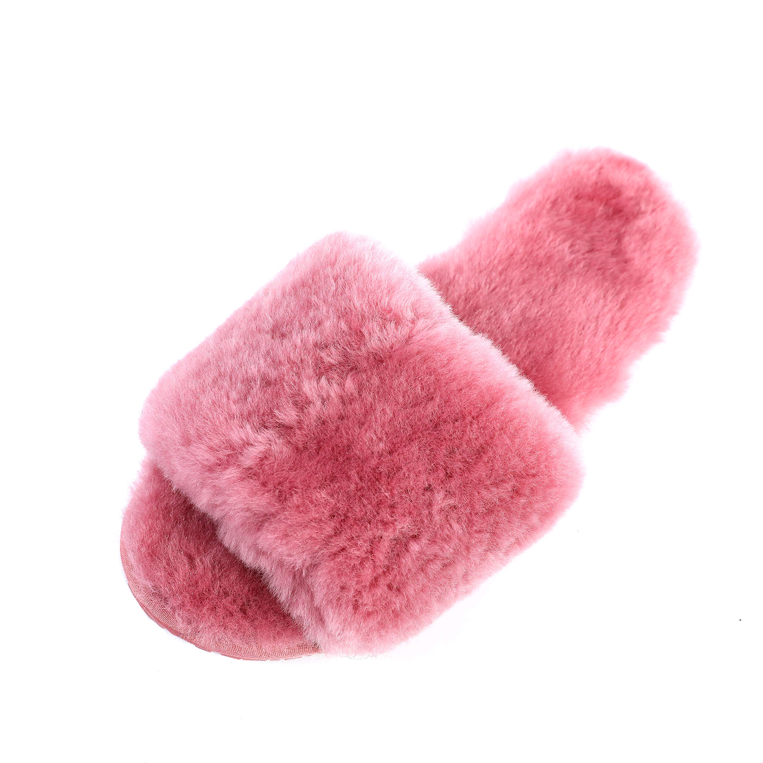 Kathyland Women's Boiled Wool Slippers with Real Fur - Open Toe Luxury House Slippers for Indoor Comfort & Relaxation | Perfect for Lounging at Home, Spa Days & Cozy Winter Evenings