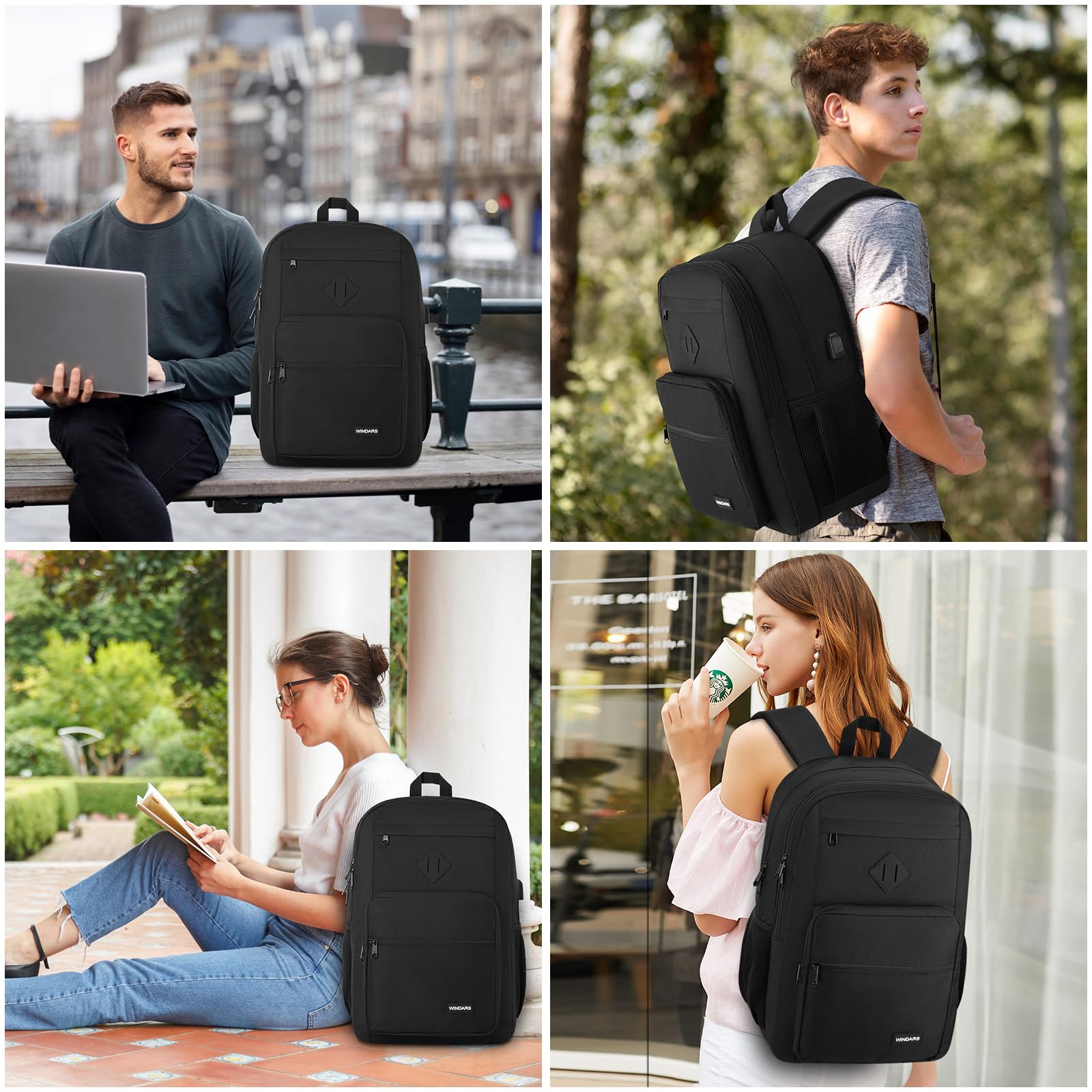 Durable Black Backpack for Men & Women - 17.3 Inch Laptop Bookbag with USB Charger | Water-Resistant School Backpack for College, High School, Work & Travel | Perfect for Commuting, Hiking & Daily Use